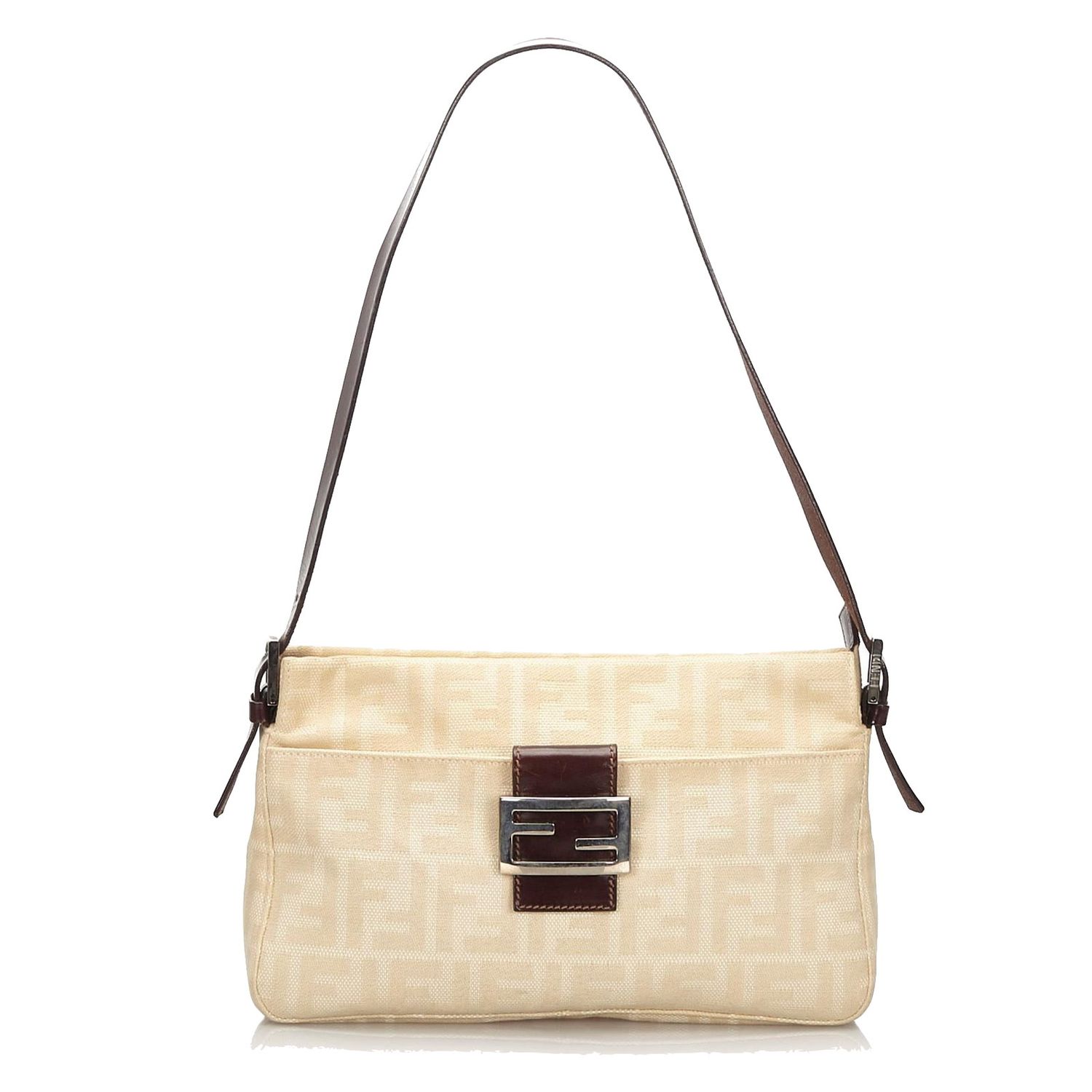 FENDI BEIGE ZUCCA FF CANVAS SHOULDER BAG