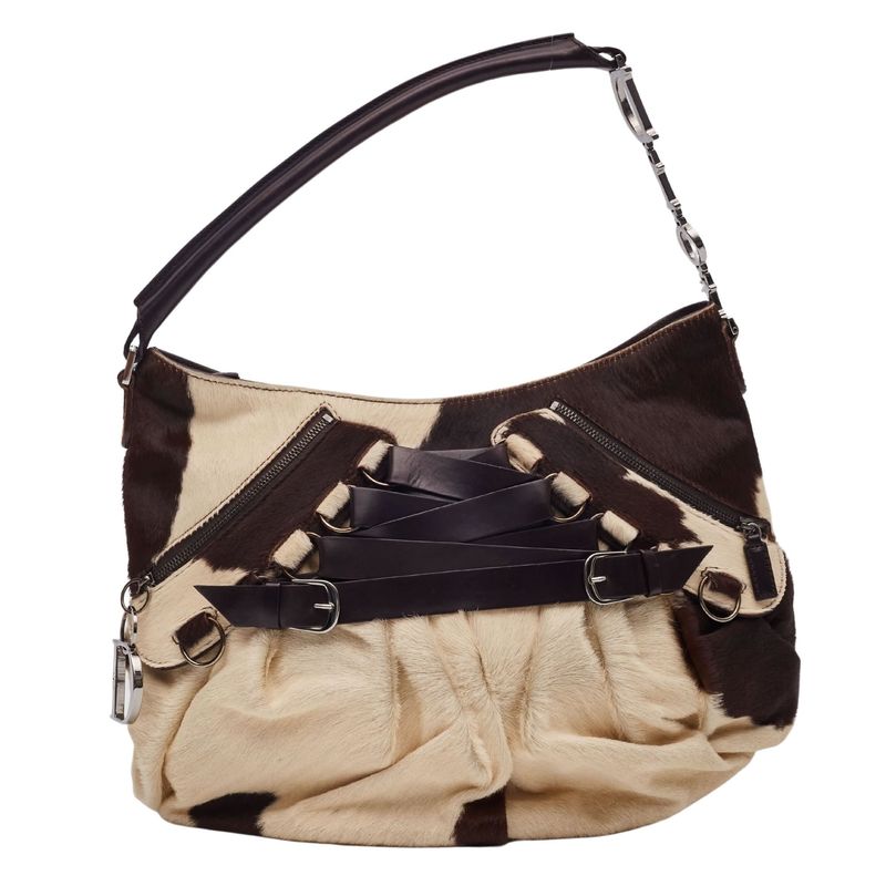 DIOR VINTAGE PONY HAIR &amp; LEATHER BALLET CORSET SHOULDER BAG COW