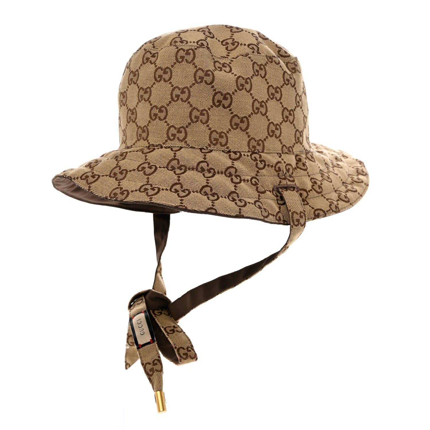 GUCCI MONOGRAM BROWN CANVAS REVERSIBLE BUCKET HAT S
