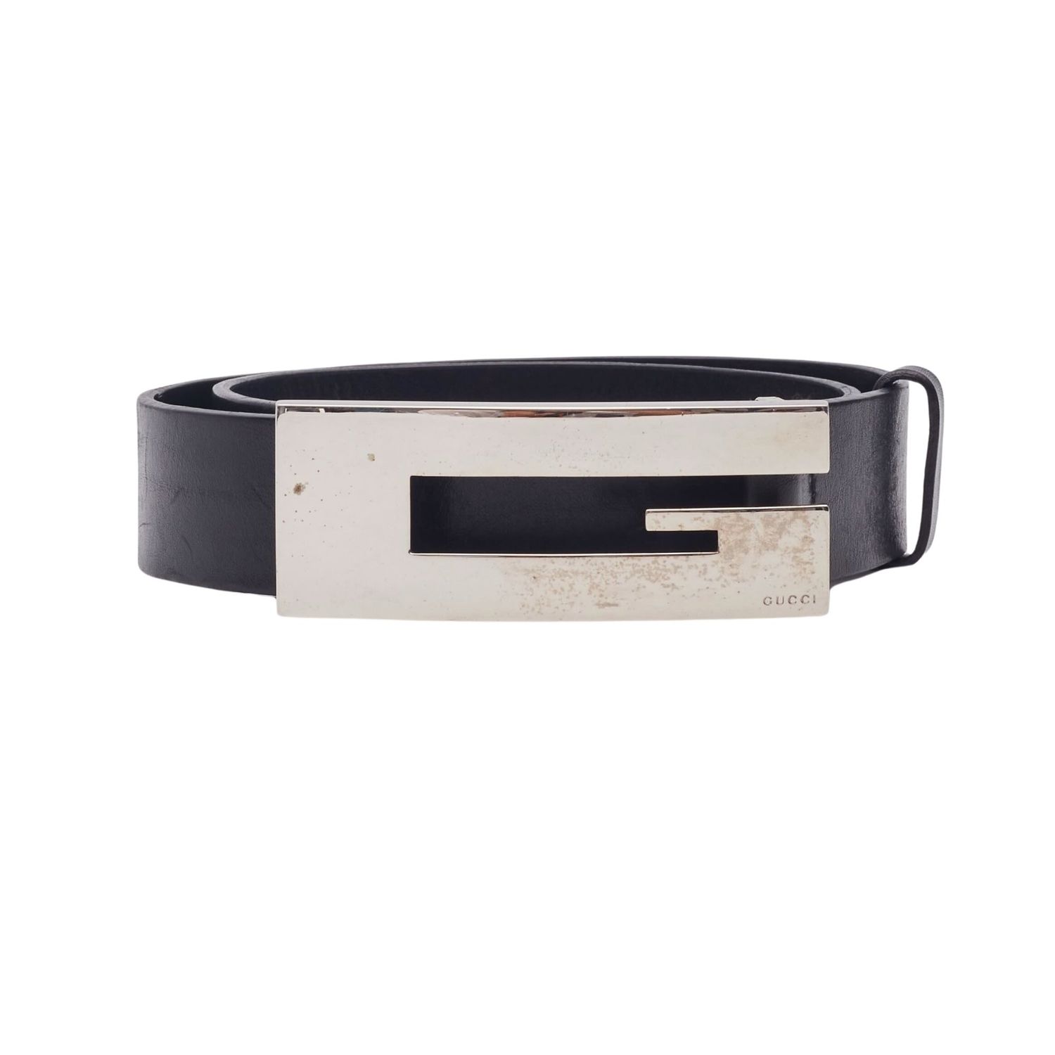 GUCCI VINTAGE TOM FORD BLACK LEATHER NARROW G BELT (80/32)