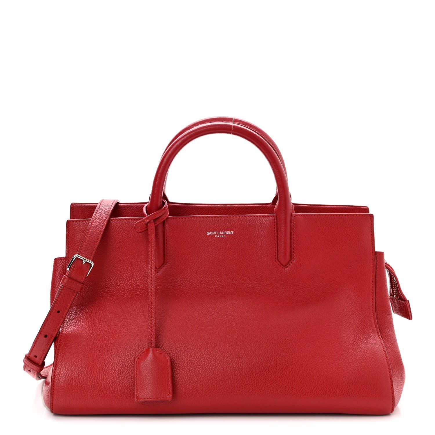 SAINT LAURENT GRAINED LEATHER RED RIVE GAUCHE TOTE BAG SMALL 394457