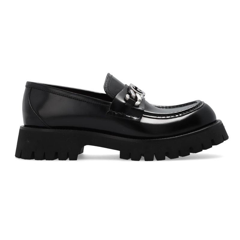 GUCCI BLACK LEATHER CURB CHAIN DETAIL LOAFERS (US 10.5)