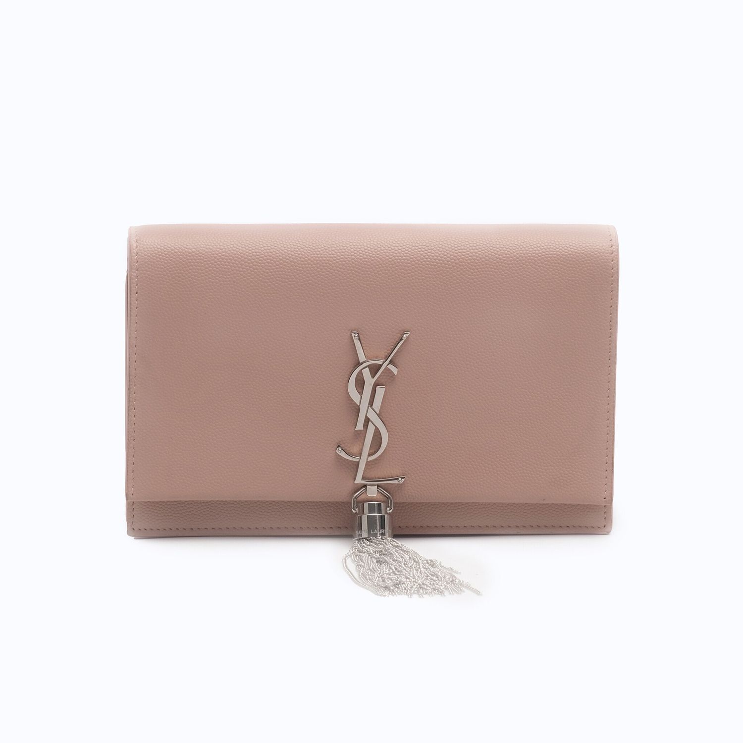 SAINT LAURENT KATE WALLET ON CHAIN SMALL PINK GRAIN DE POUDRE EMBOSSED LEATHER