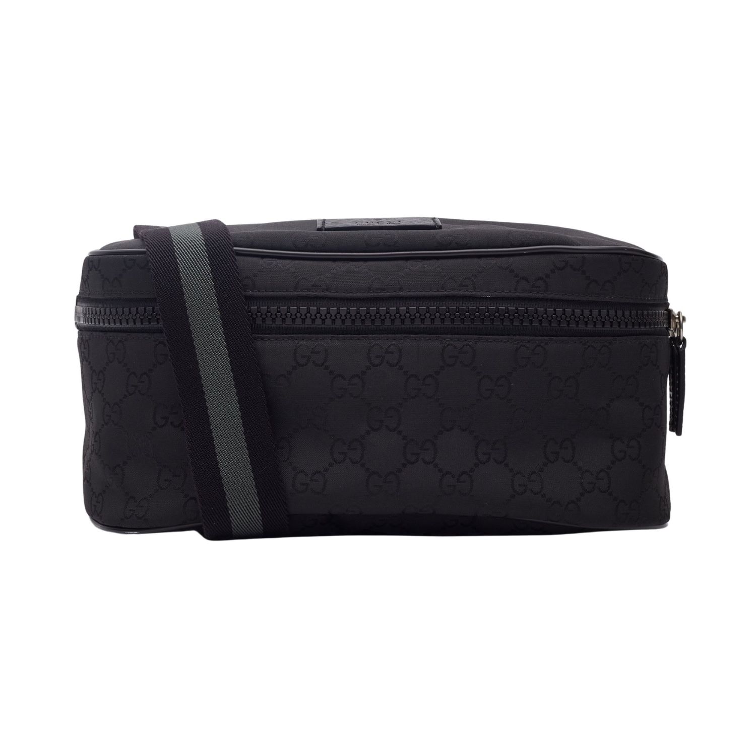 GUCCI BLACK NYLON CANVAS MONOGRAM FANNY BELT BAG