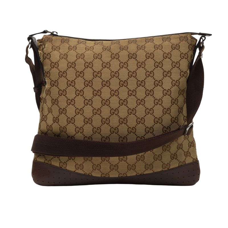 GUCCI MONOGRAM PERFORATED FLAT MESSENGER BAG EBONY