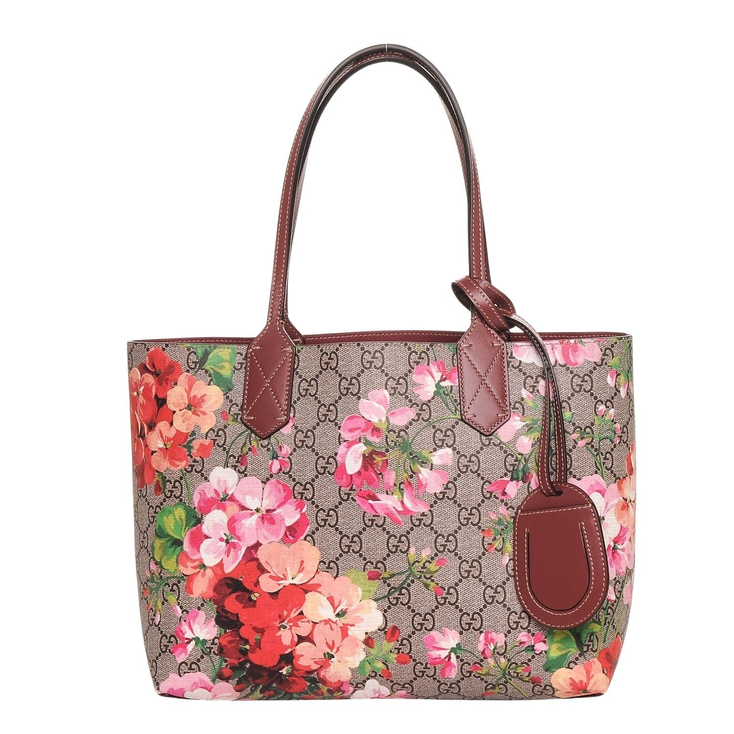 GUCCI GG SUPREME MONOGRAM BLOOMS SMALL REVERSIBLE TOTE ROSE