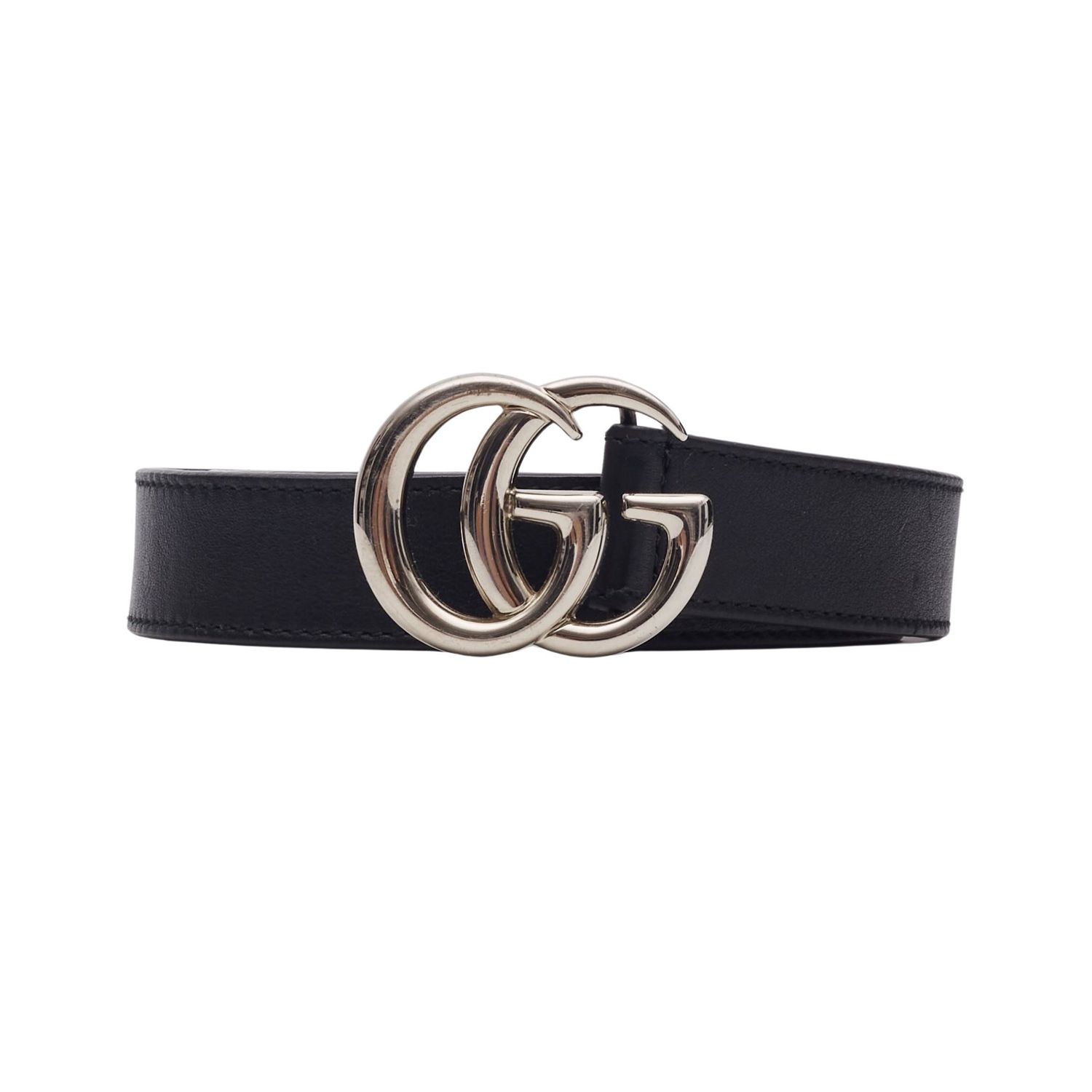 GUCCI CALFSKIN BLACK MARMONT GG 40MM BELT SILVER (28)