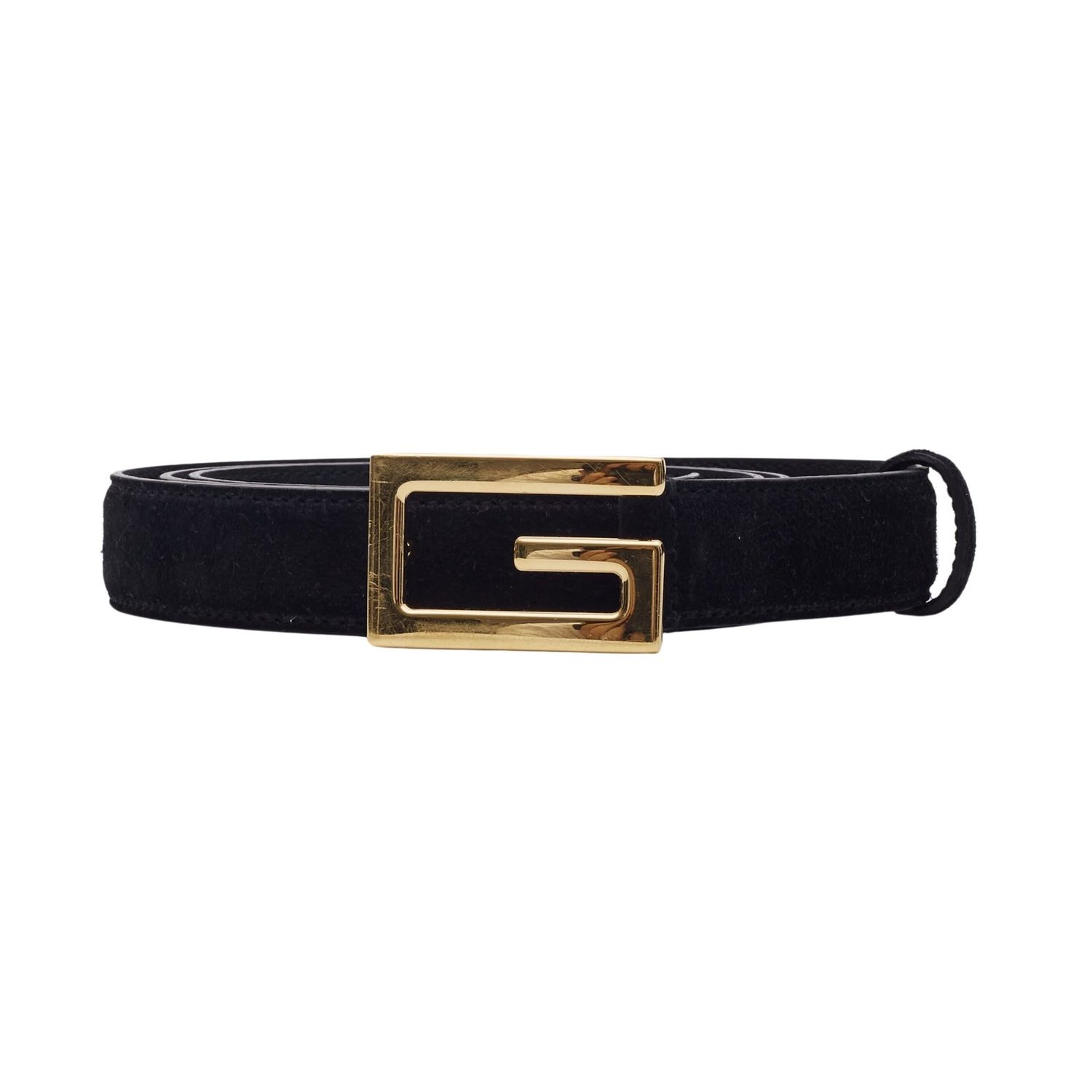 GUCCI VINTAGE TOM FORD BLACK SUEDE NARROW G BELT (103/42)