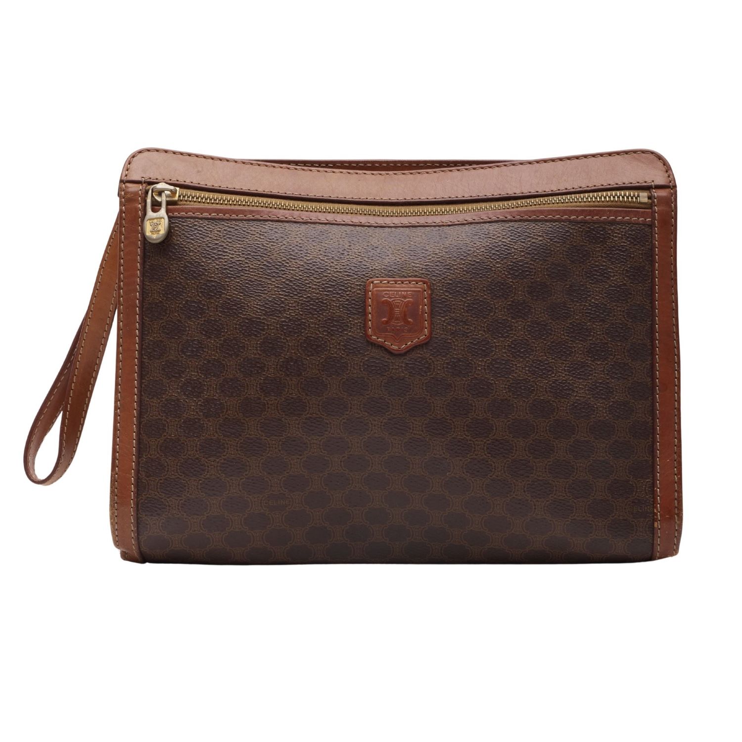 CELINE CANVAS MONOGRAM PORTFOLIO WRISTLET BAG