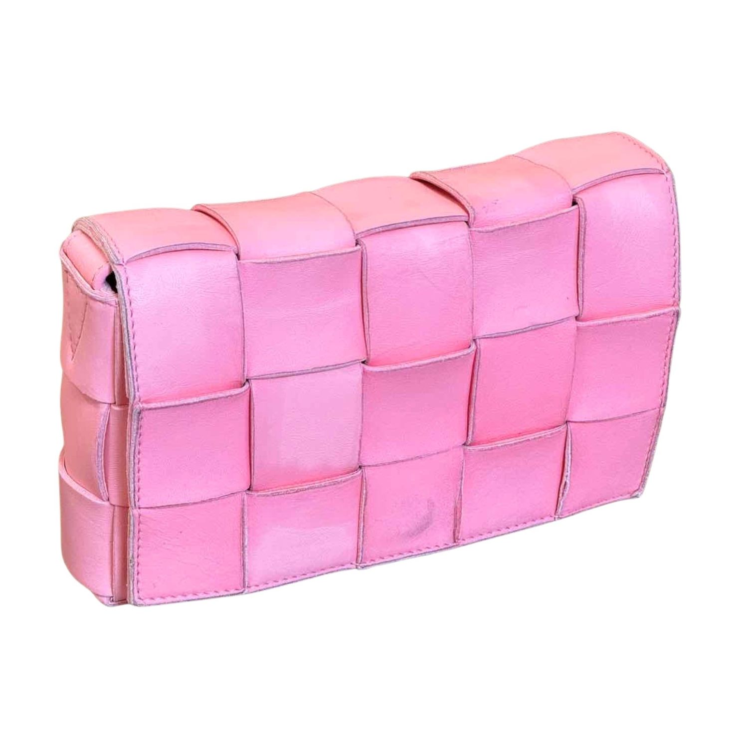 BOTTEGA VENETA PINK LEATHER INTRECCIATO CASSETTE BAG