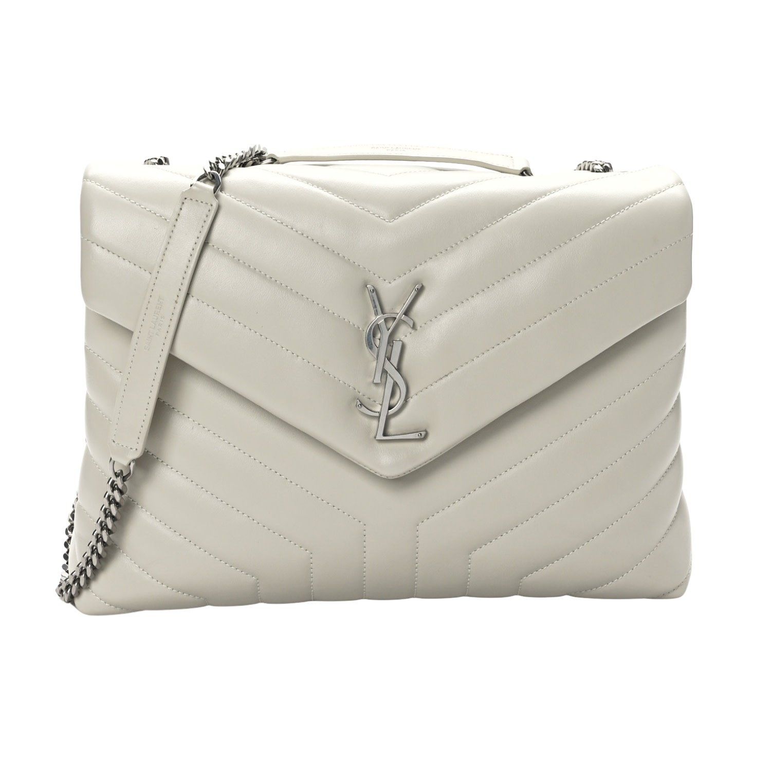 SAINT LAURENT OFF-WHITE MATELASSÉ LEATHER LOULOU SHOULDER BAG MEDIUM