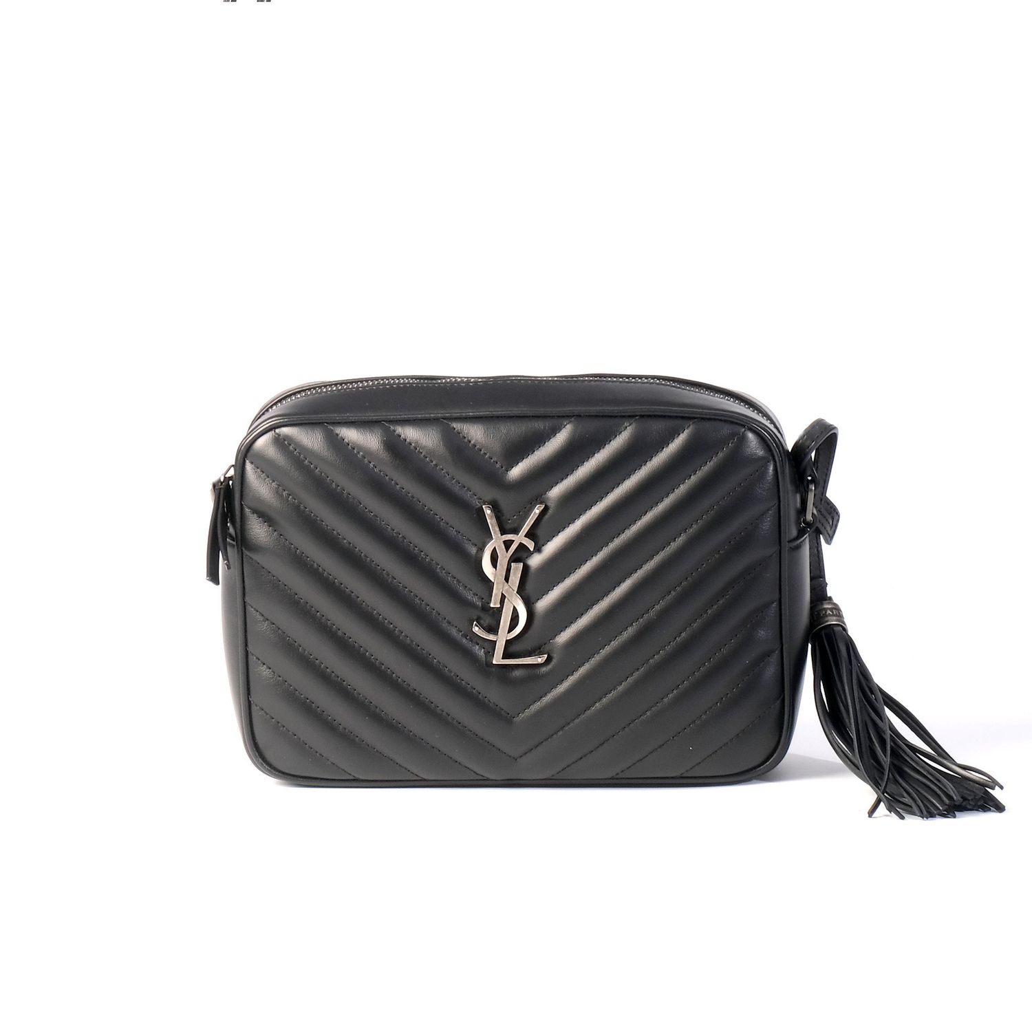SAINT LAURENT CALFSKIN MATELASSE MONOGRAM BLACK LOU CAMERA BAG