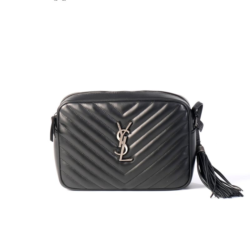 SAINT LAURENT CALFSKIN MATELASSE MONOGRAM BLACK LOU CAMERA BAG