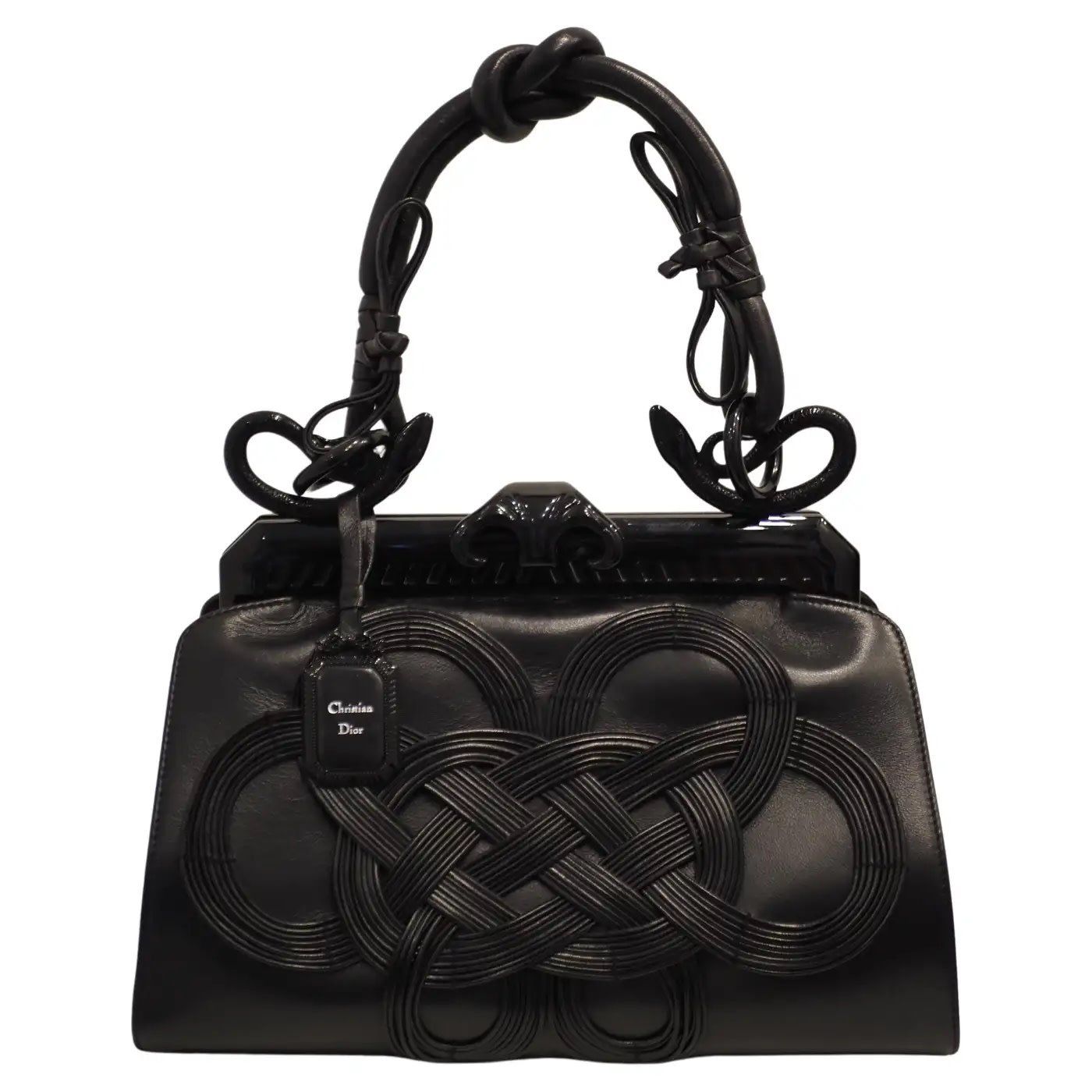 CHRISTIAN DIOR JAPANESE BLACK LEATHER SAMOURAI 1947 KNOT BAG