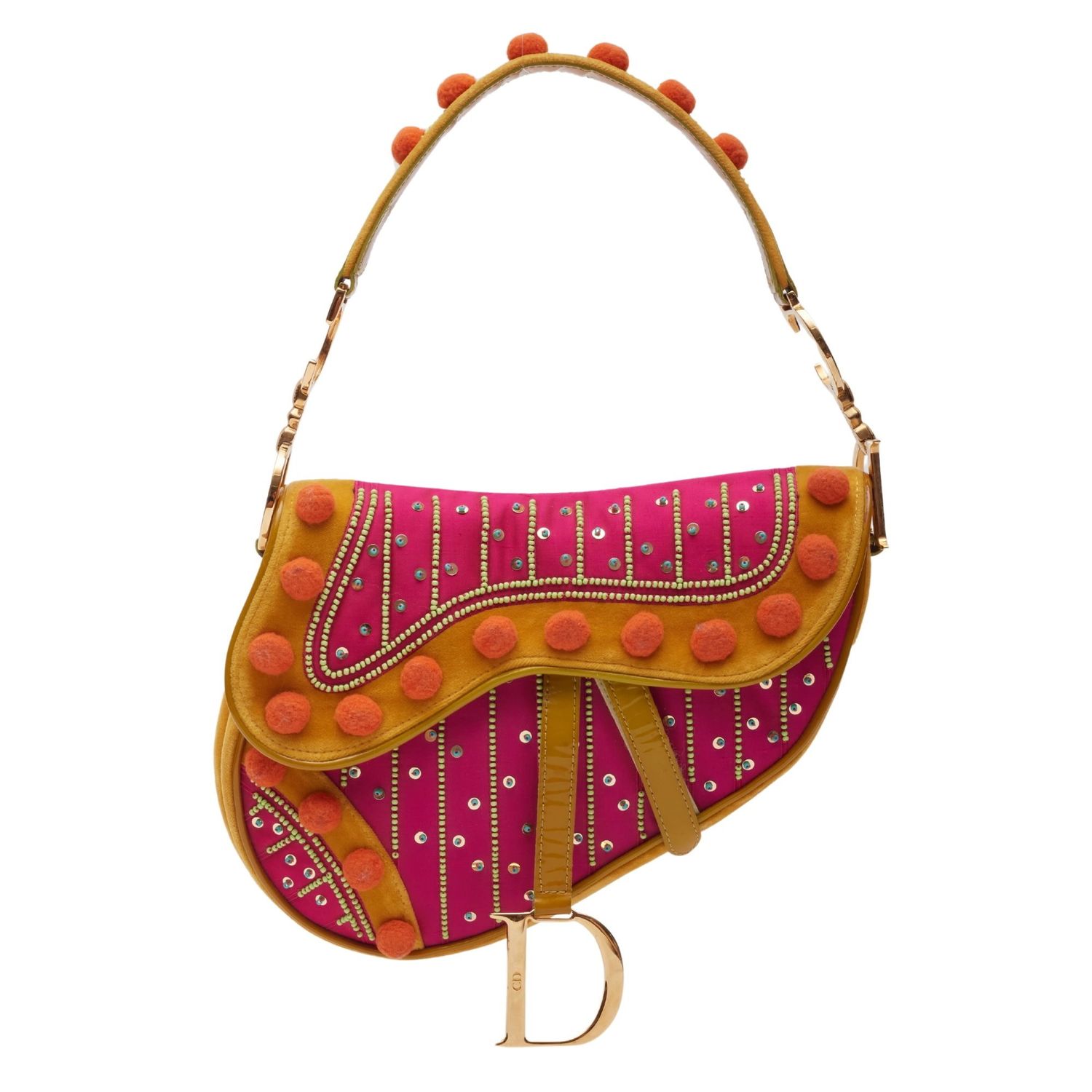 DIOR VELVET NYLON INDIENNE POM POM SADDLE BAG