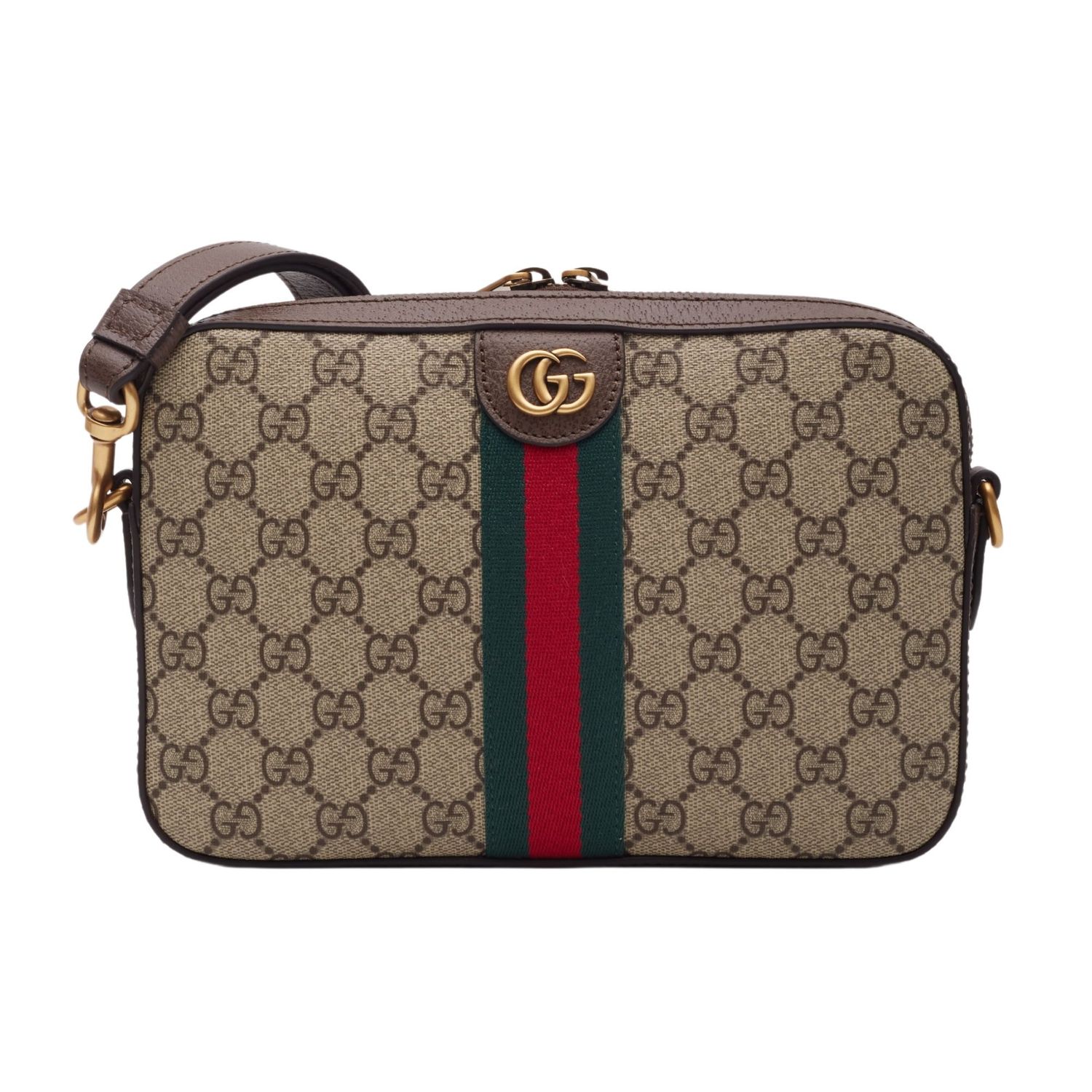 GUCCI GG SUPREME MONOGRAM WEB OPHIDIA CAMERA SHOULDER BAG EBONY