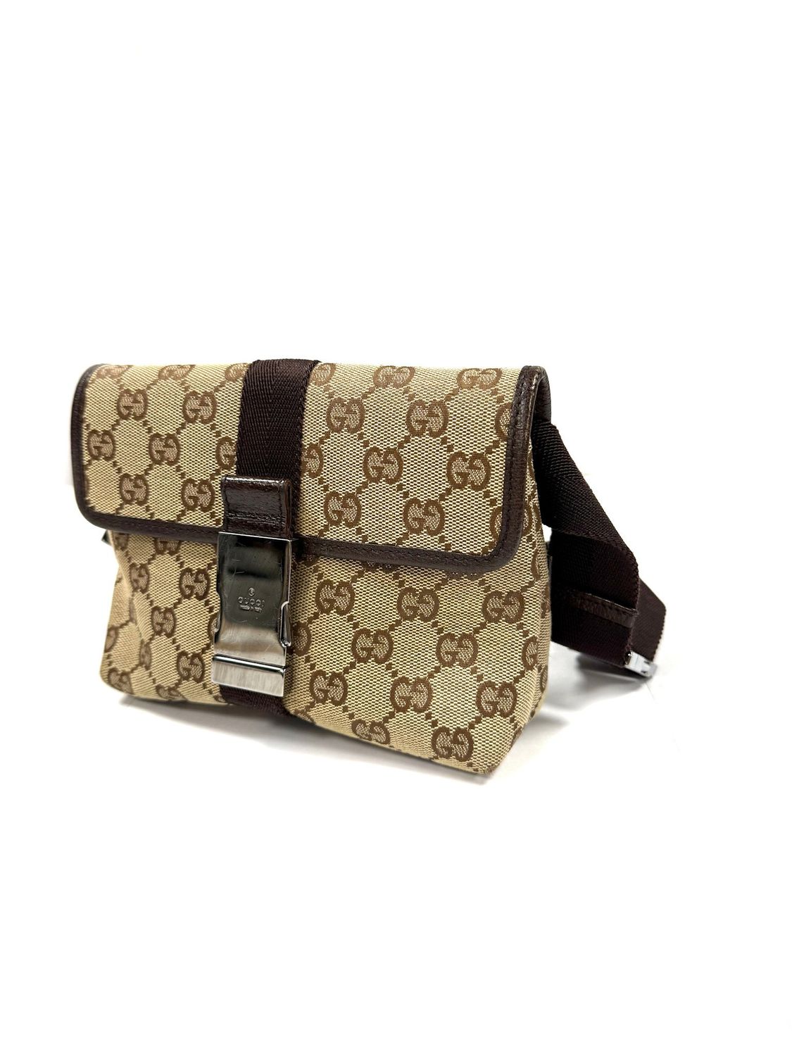 GUCCI WAIST  POUCH MONOGRAM BAG BROWN