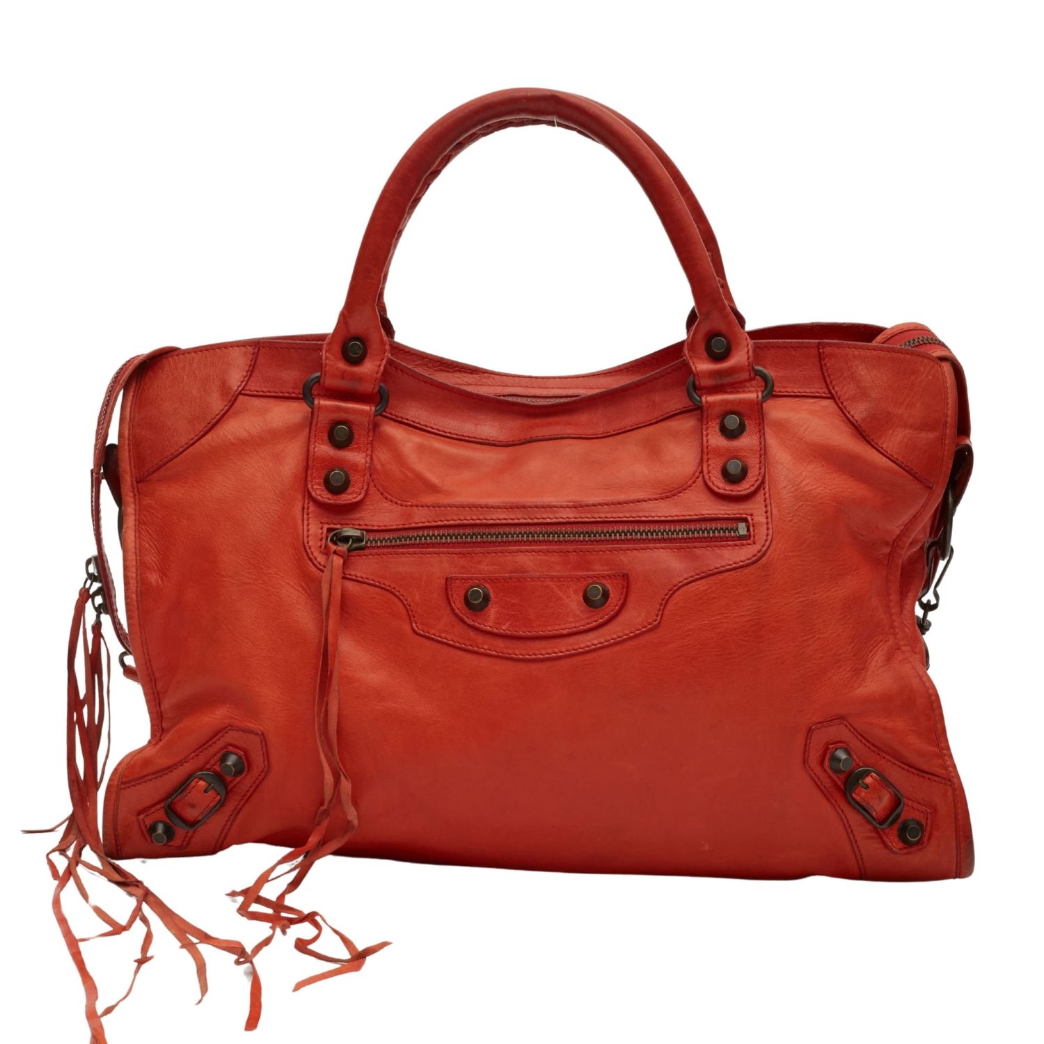 BALENCIAGA RED AGNEAU CLASSIC HARDWARE CITY BAG
