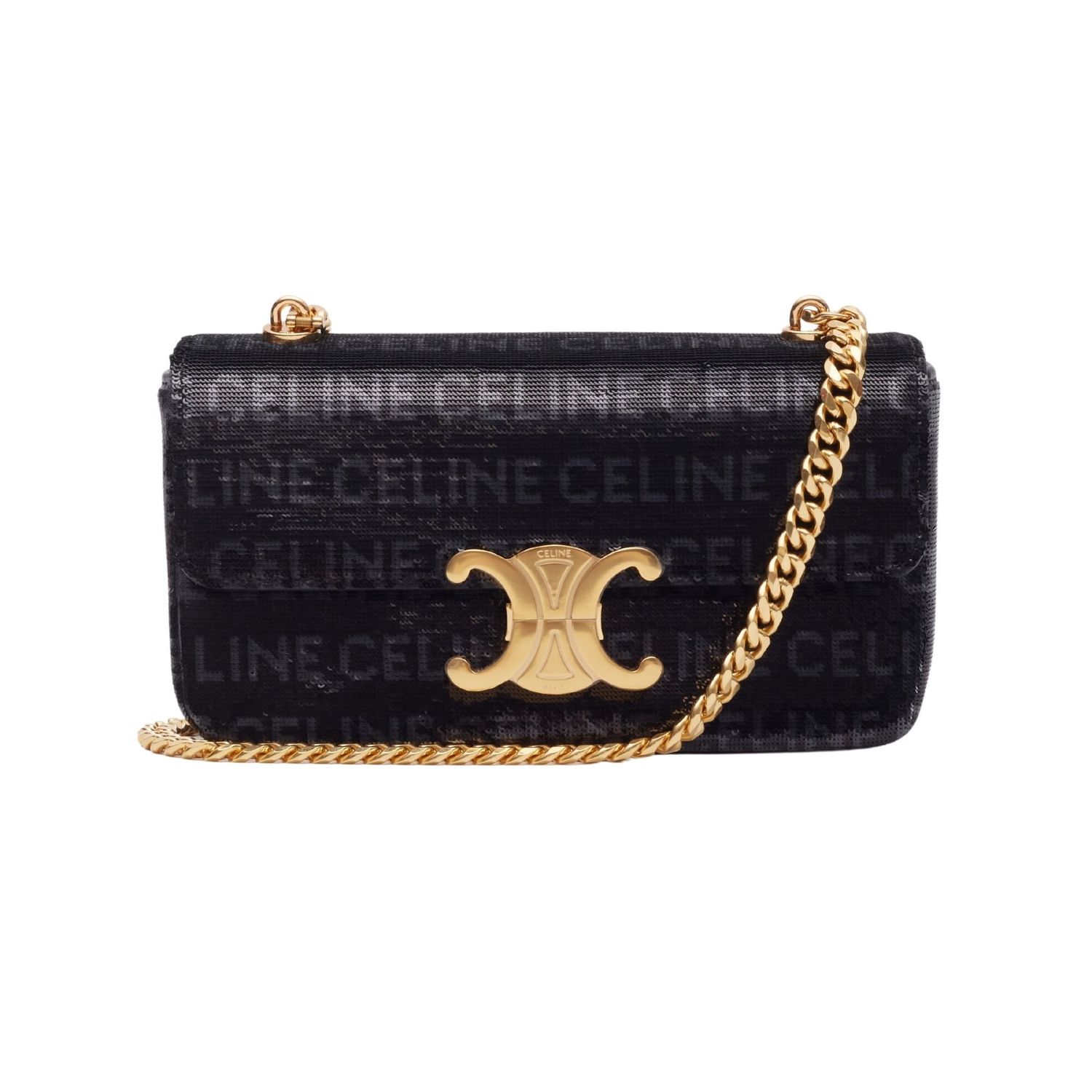CELINE SHINY SEQUINS LOGO TRIOMPHE SHOULDER BAG