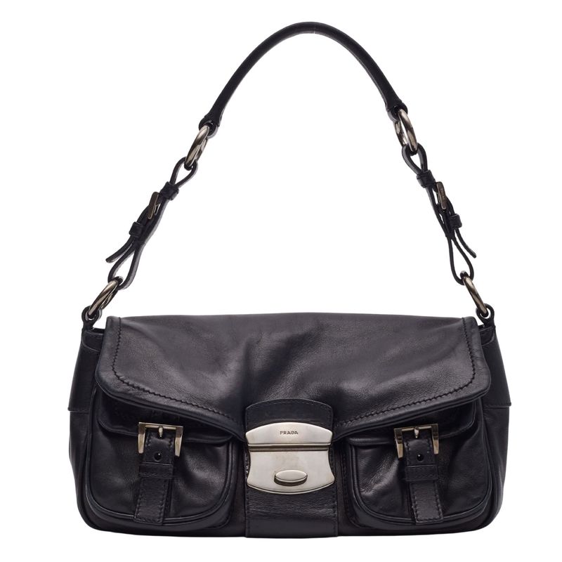 PRADA NAPPA LEATHER BLACK FLAP SHOULDER BAG