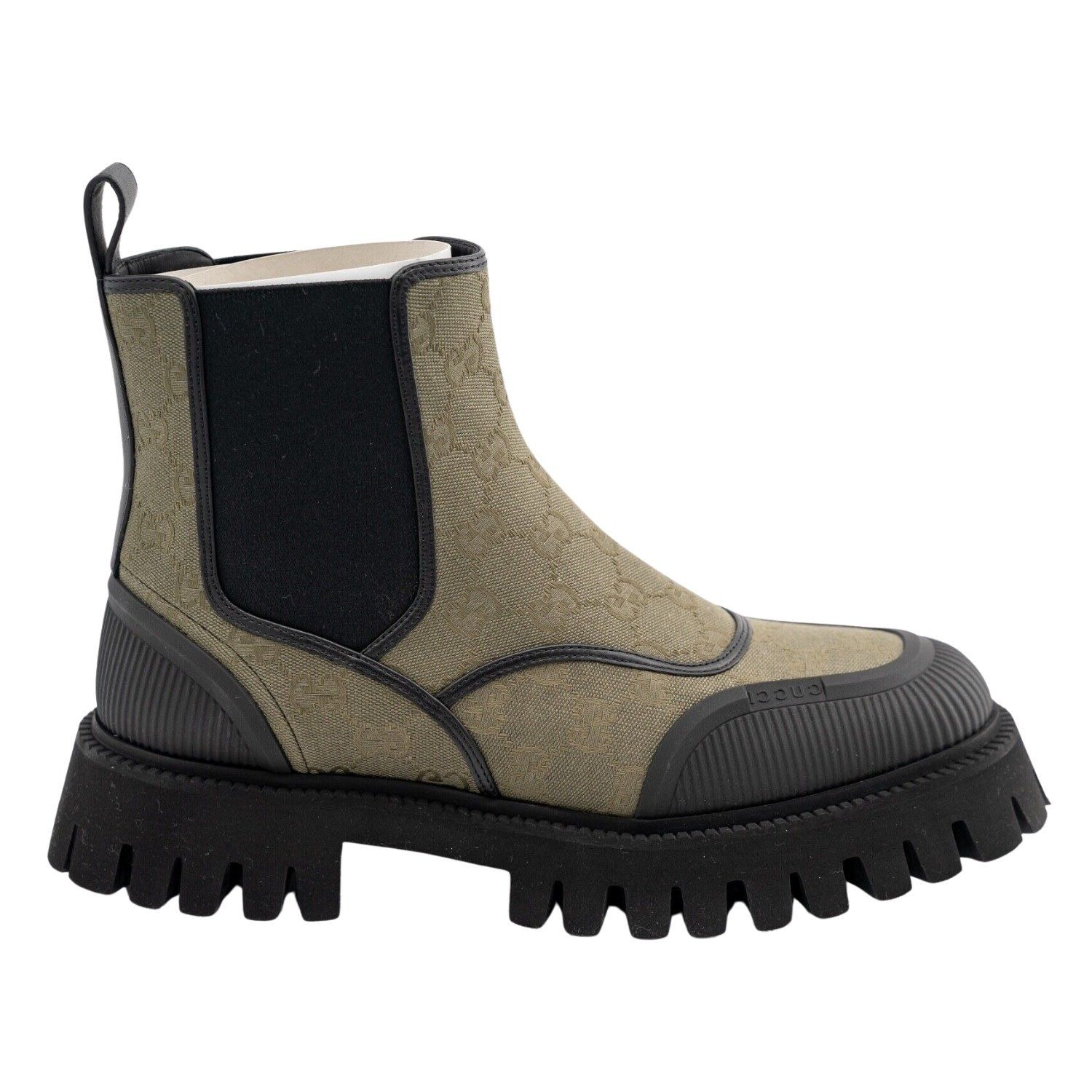 GUCCI GG MONOGRAM OLIVE GREEN ANKLE CHELSEA BOOT (US 9.5)