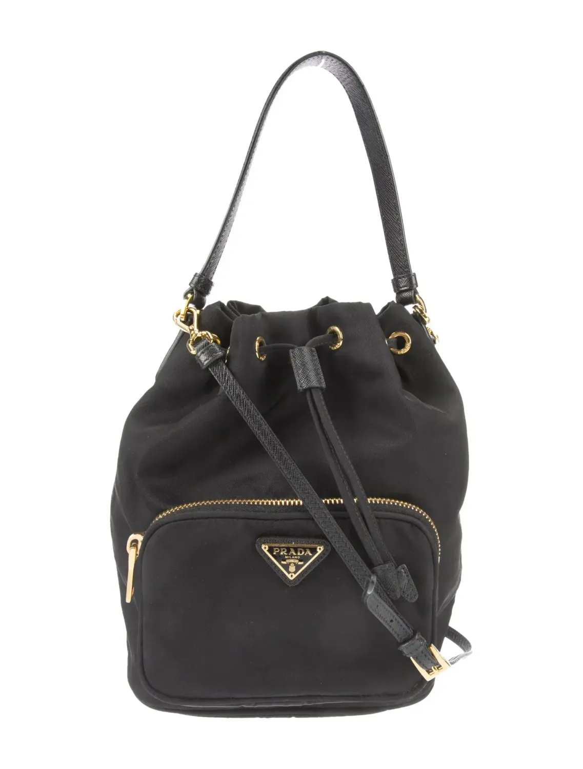 PRADA BLACK AND GOLD NYLON BUCKET