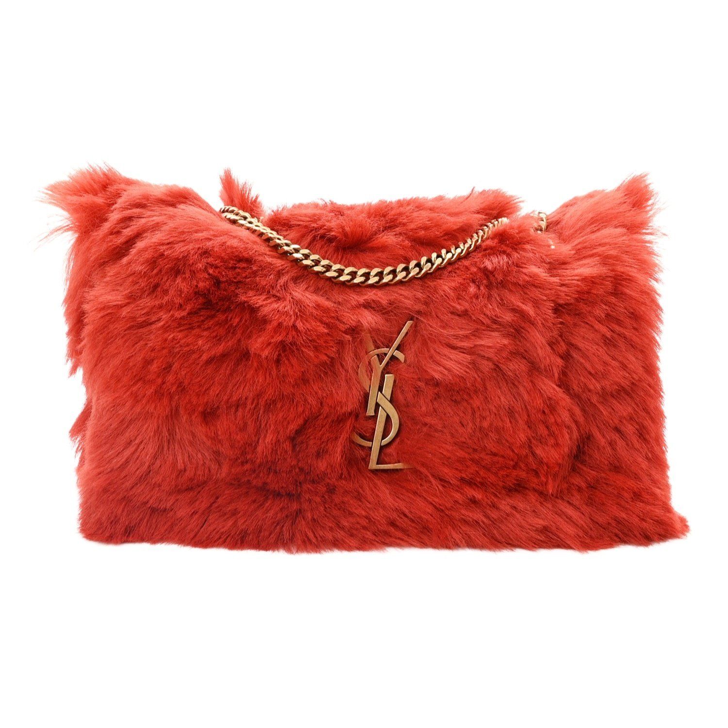 SAINT LAURENT SUEDE FUR ROUGE REVERSIBLE MONOGRAM KATE BAG SMALL