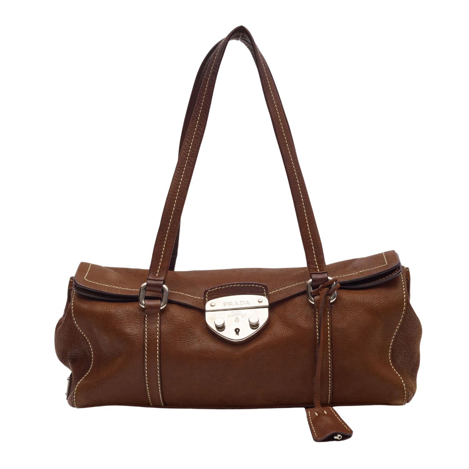 PRADA PADLOCK BROWN LEATHER EASY ANTIK BAG