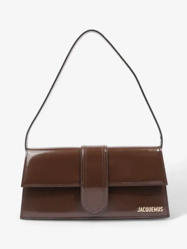 JACQUEMUS LE BAMBINO LONG CHOCO BROWN LEATHER SHOULDER BAG