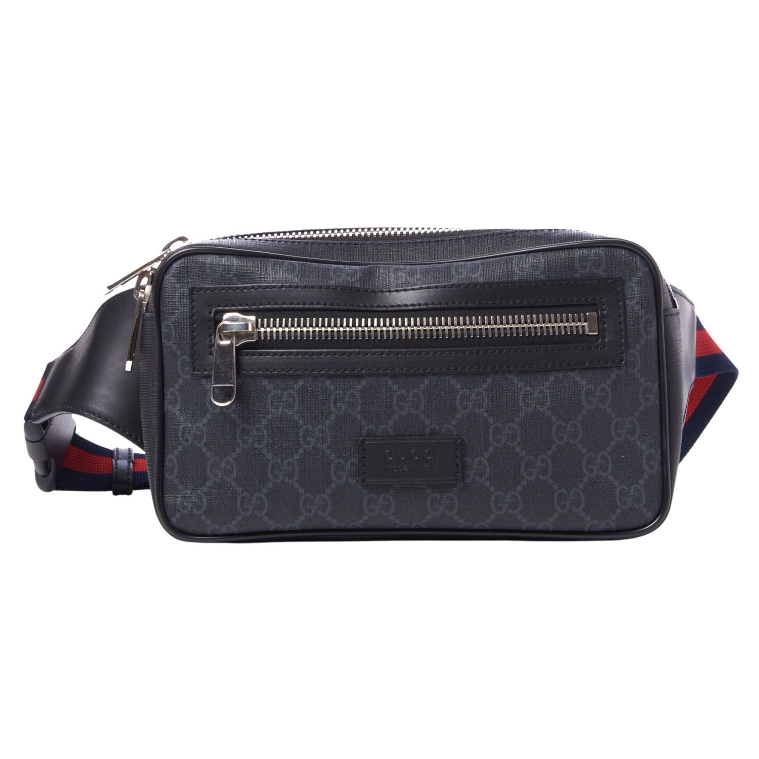 GUCCI BLACK MONOGRAM GG SUPREME WEB BELT BAG