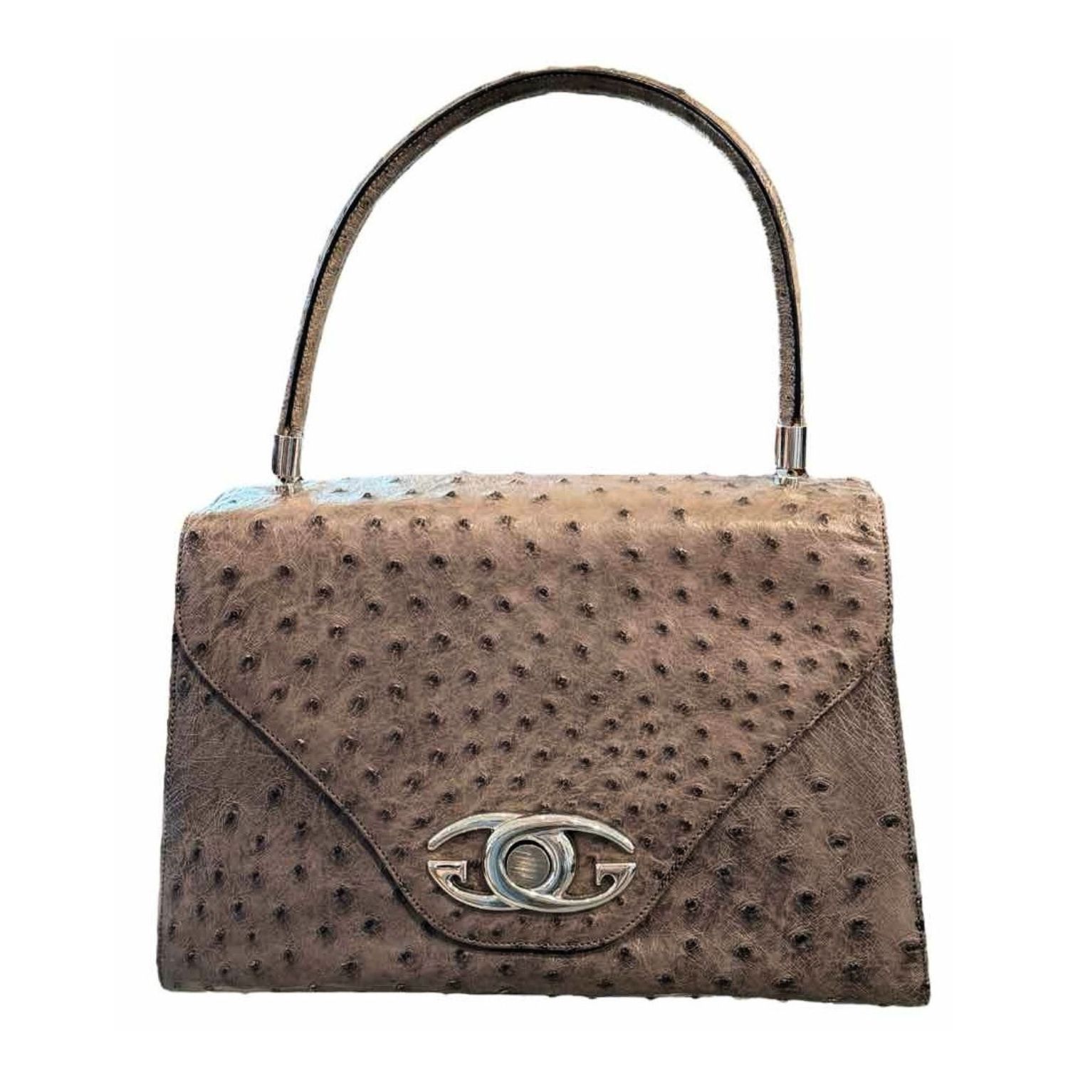 GUCCI RARE BROW OSTRICH KELLY HANDBAG