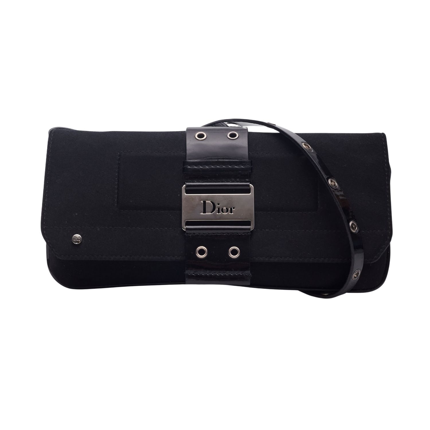 DIOR BLACK SATIN PATENT GALLIANO STREET CHIC CROSSBODY BAG ULTRA RARE