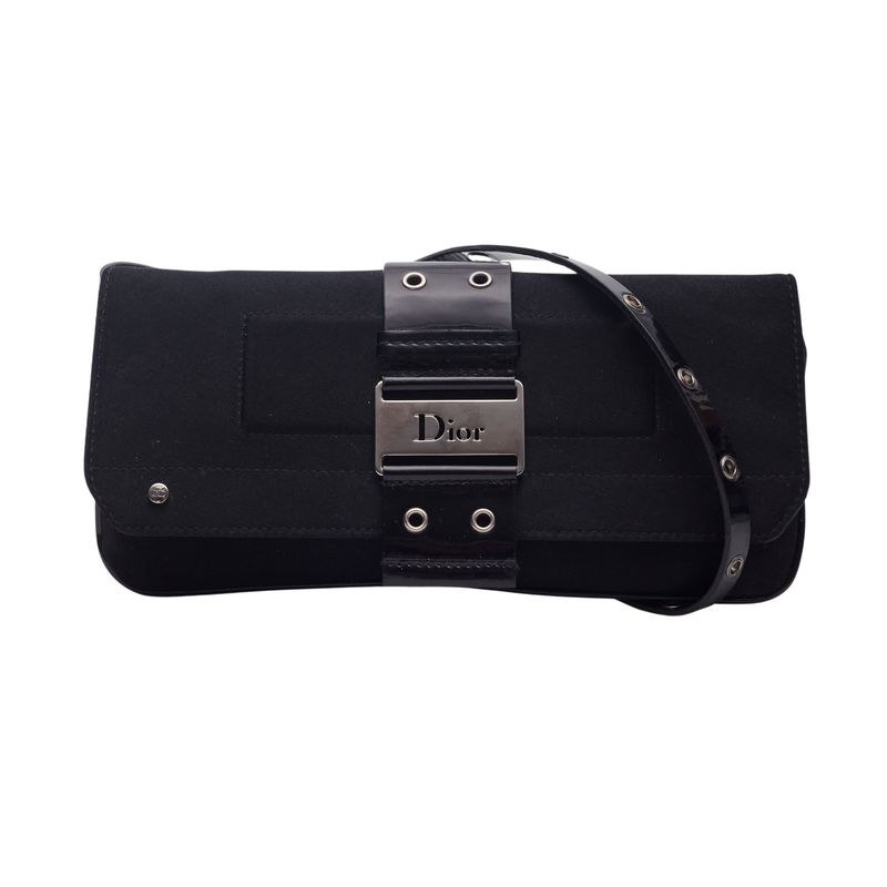 DIOR BLACK SATIN PATENT GALLIANO STREET CHIC CROSSBODY BAG ULTRA RARE