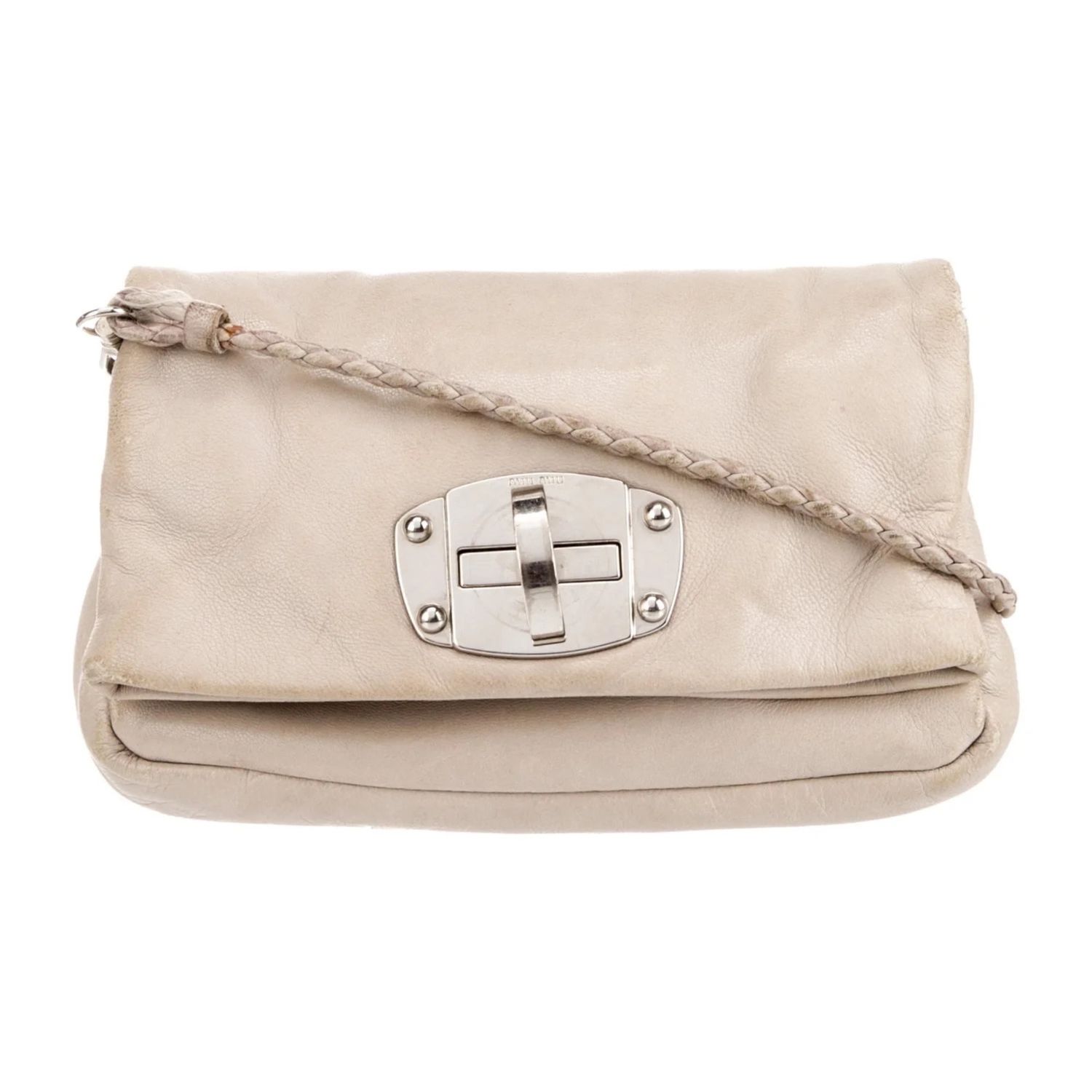 MIU MIU BEIGE LEATHER TURN LOCK MESSENGER BAG
