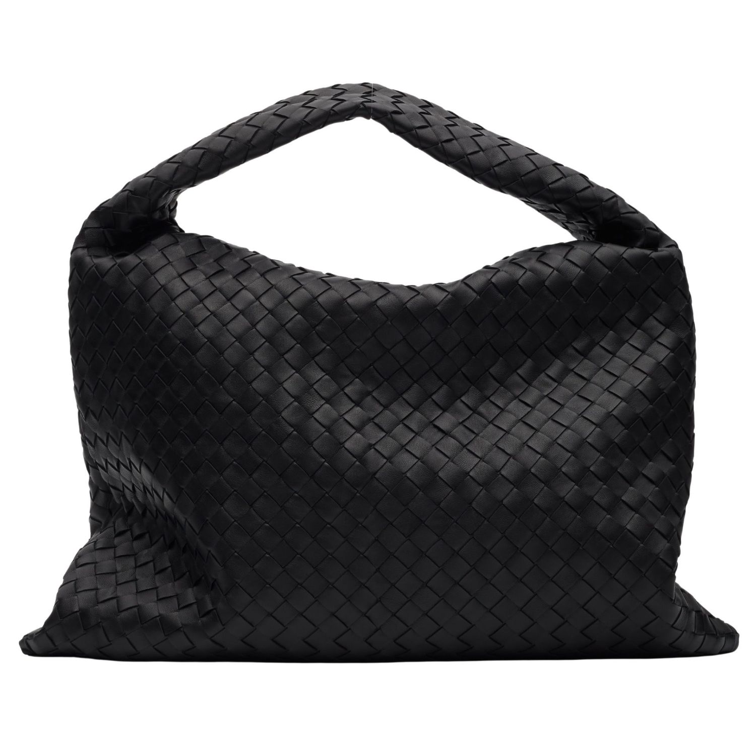 BOTTEGA VENETA BLACK INTRECCIATO LARGE HOP BAG