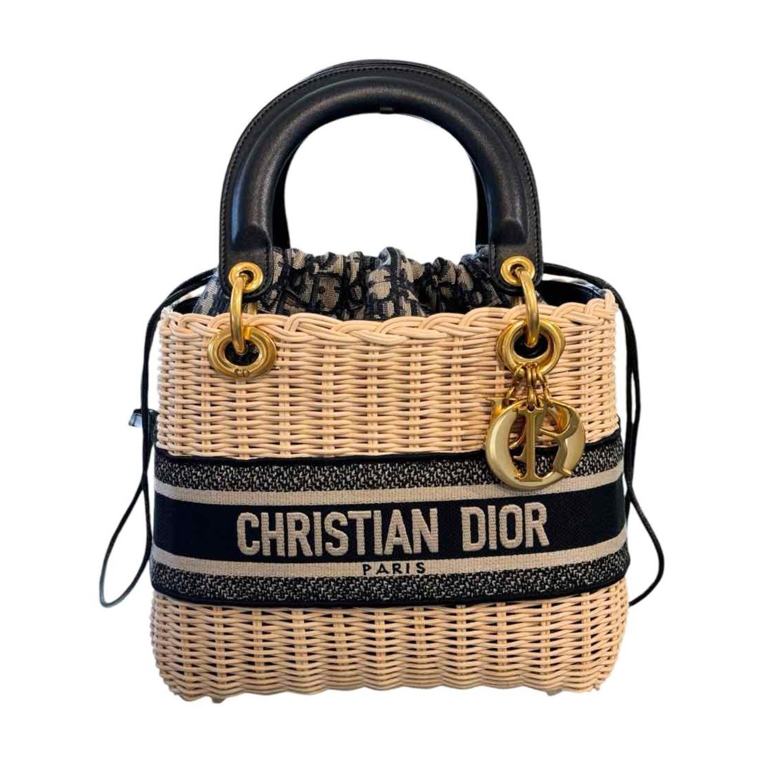 DIOR BEIGE WICKER NAVY LADY DIOR HANDBAG