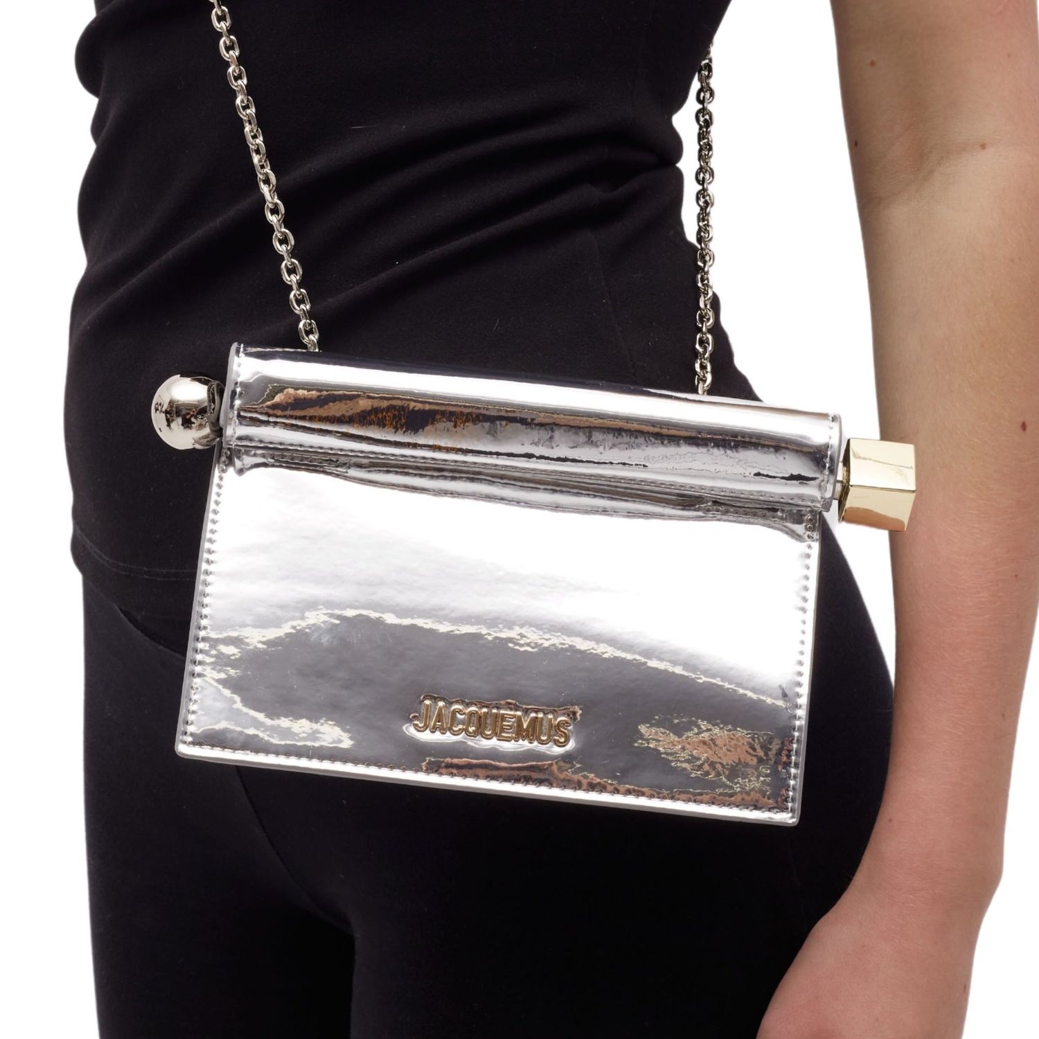 JACQUEMUS LA POCHETTE ROND CARRÉ CLUTCH BAG SILVER