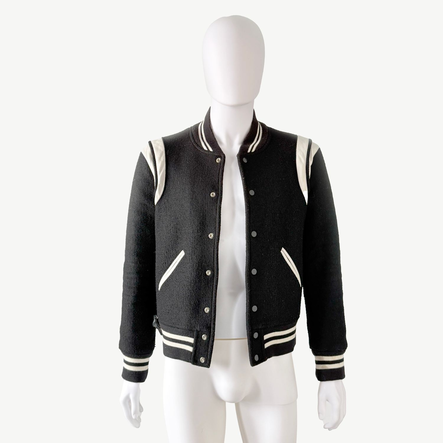 SAINT LAURENT BLACK TEDDY VARSITY JACKET (S)
