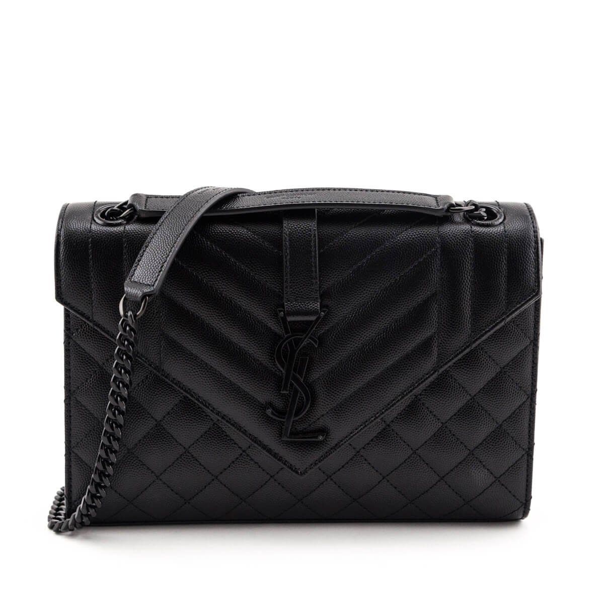 SAINT LAURENT QUILTED GRAIN DE POUDRE SO BLACK ENVELOPE BAG SMALL