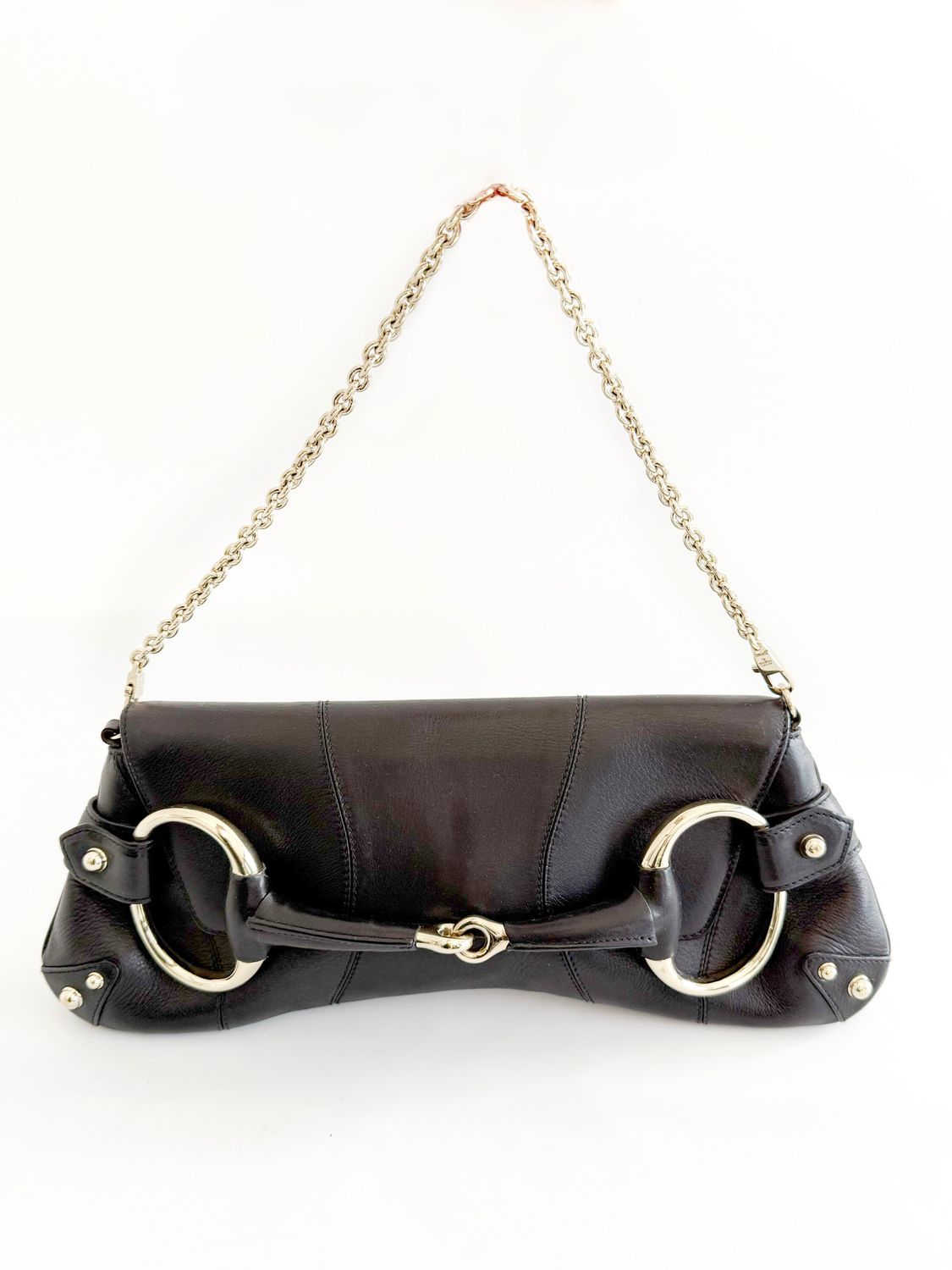 GUCCI TOM FORD STUDDED BLACK LEATHER CLUTCH BAG