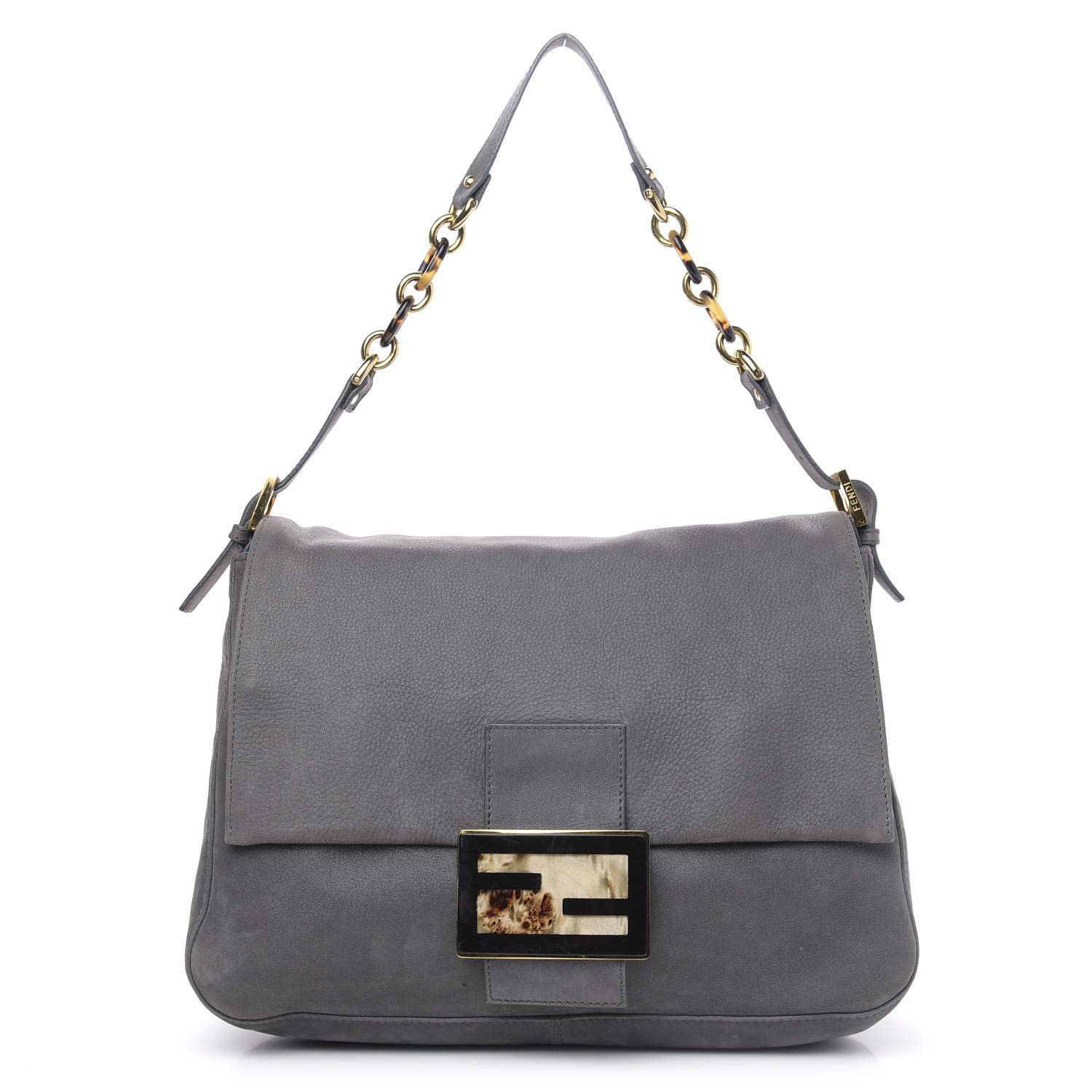 FENDI CALFSKIN GREY TEXTURED LEATHER BIG FOREVER MAMA BAGUETTE