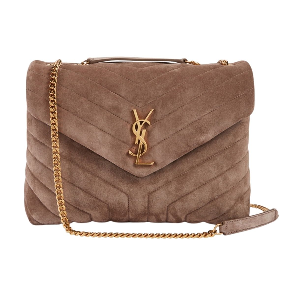 SAINT LAURENT SUEDE CHESTNUT LOULOU SHOULDER BAG MEDIUM