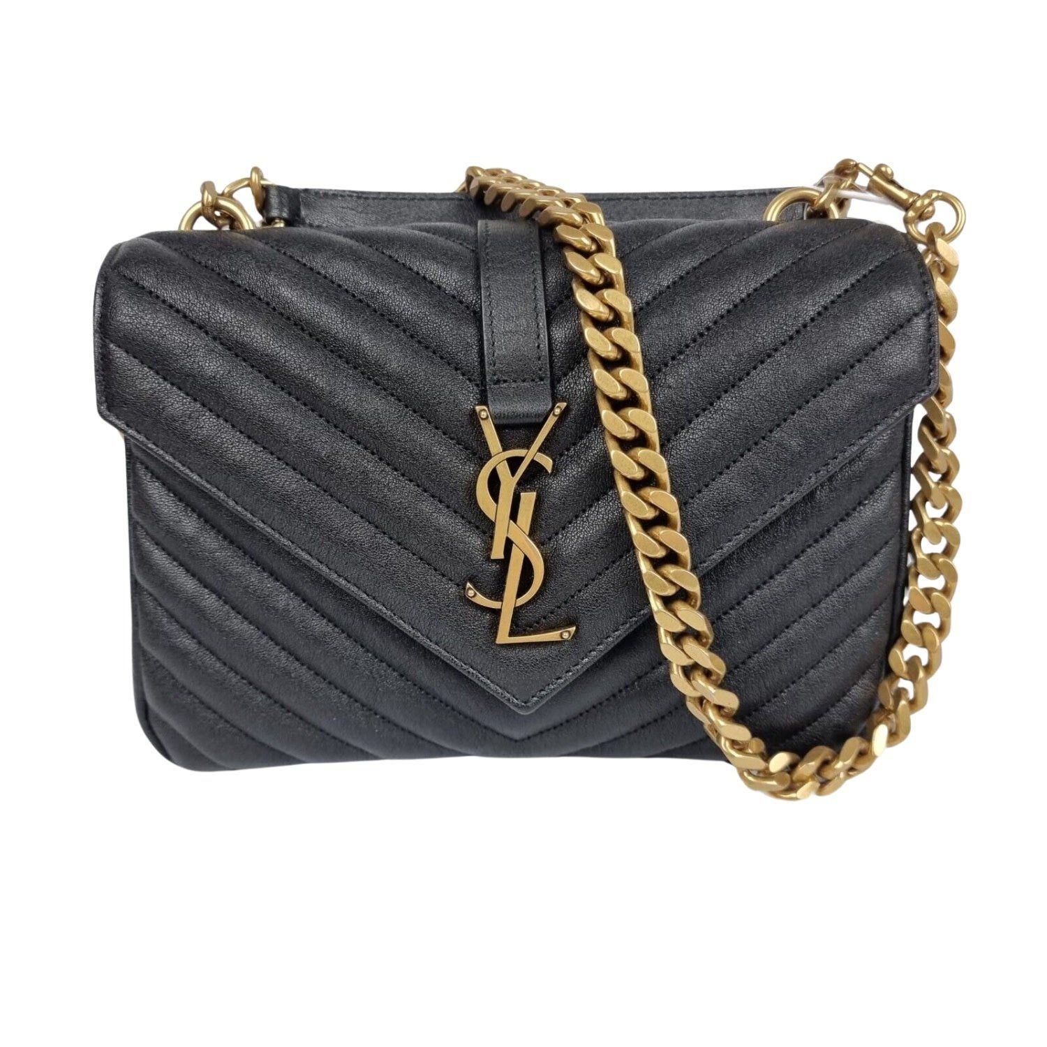 SAINT LAURENT BLACK COLLEGE QUILTED SATCHEL BAG SMALL