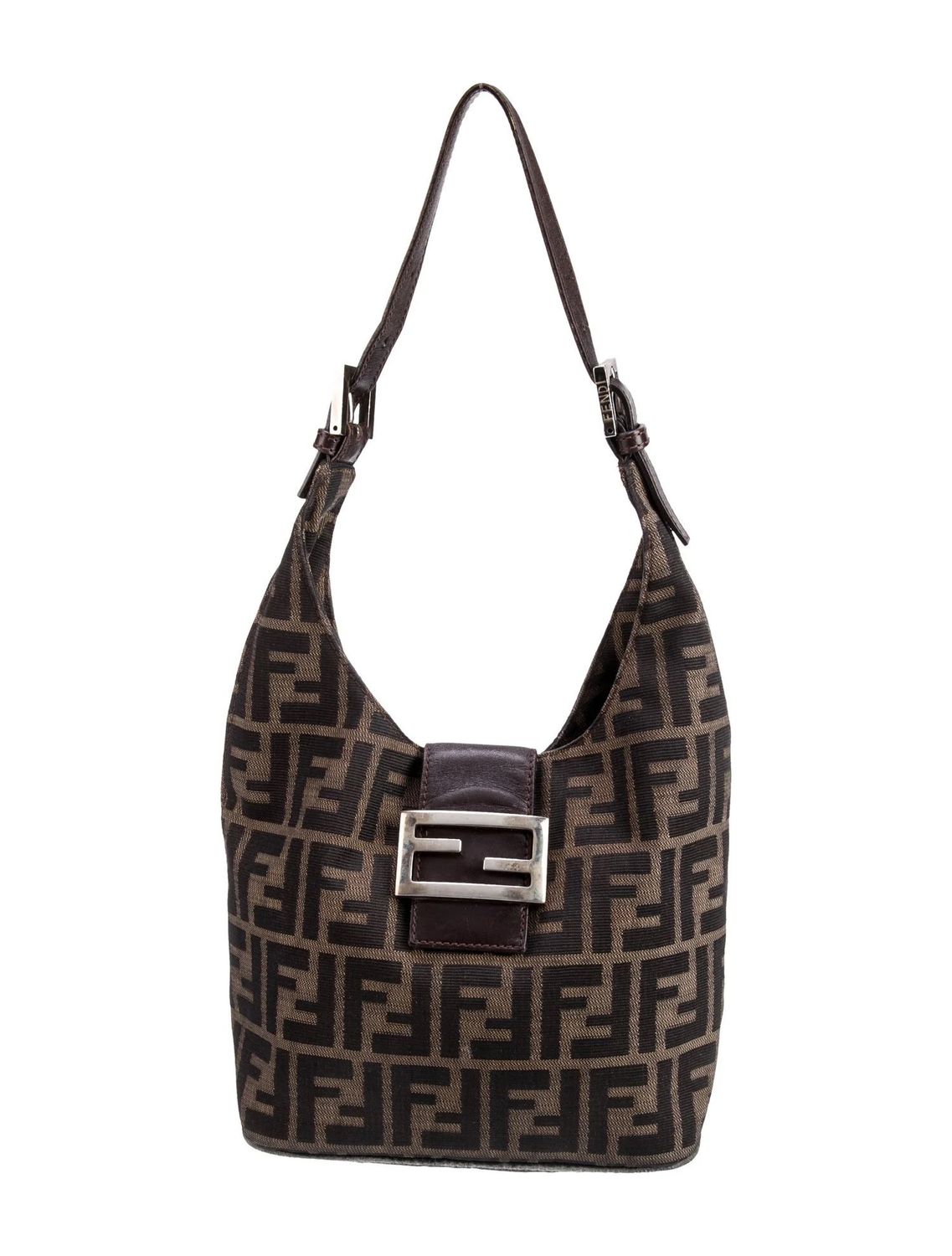 FENDI FF ZUCCA BROWN CANVAS MINI CRESCENT BAGUETTE  BAG