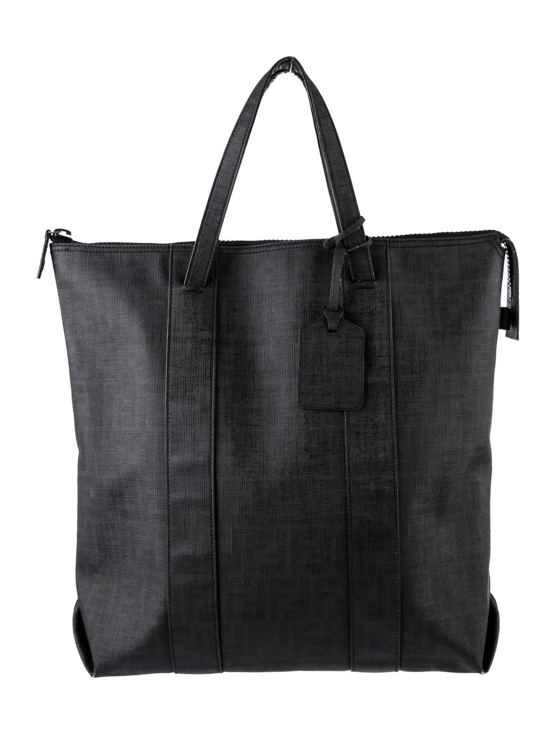 FENDI ZUCCA FF COATED CANVAS NORTH SOUTH ZIP TOTE BLACK