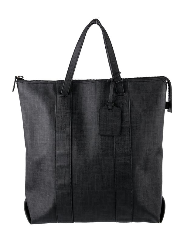 FENDI ZUCCA FF COATED CANVAS NORTH SOUTH ZIP TOTE BLACK