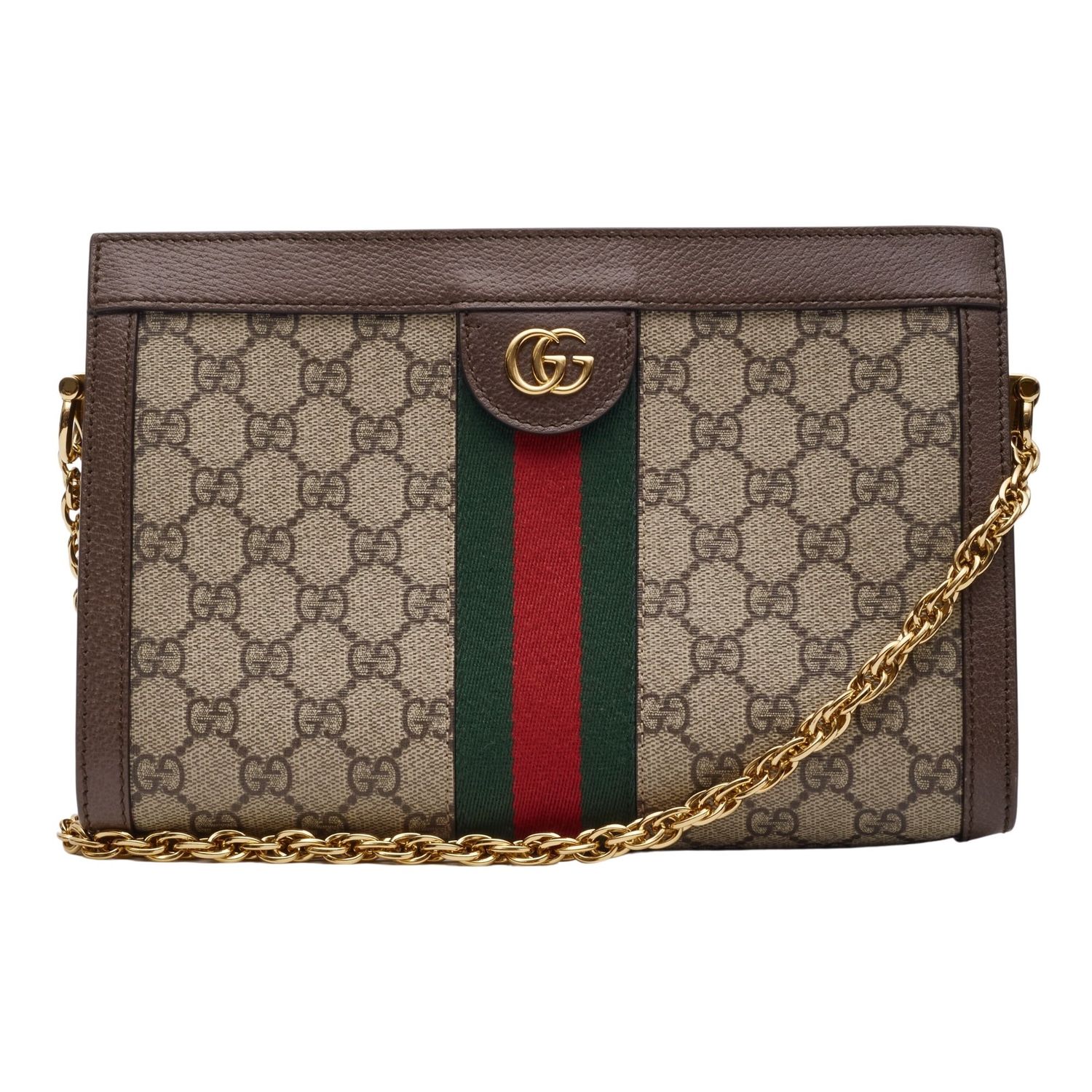 GUCCI GG SUPREME MONOGRAM WEB OPHIDIA CHAIN SHOULDER EBONY SMALL