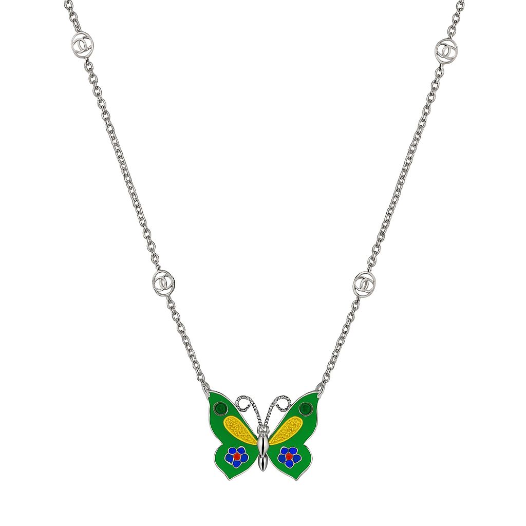 GUCCI STERLING SILVER BUTTERFLY PENDANT NECKLACE GREEN
