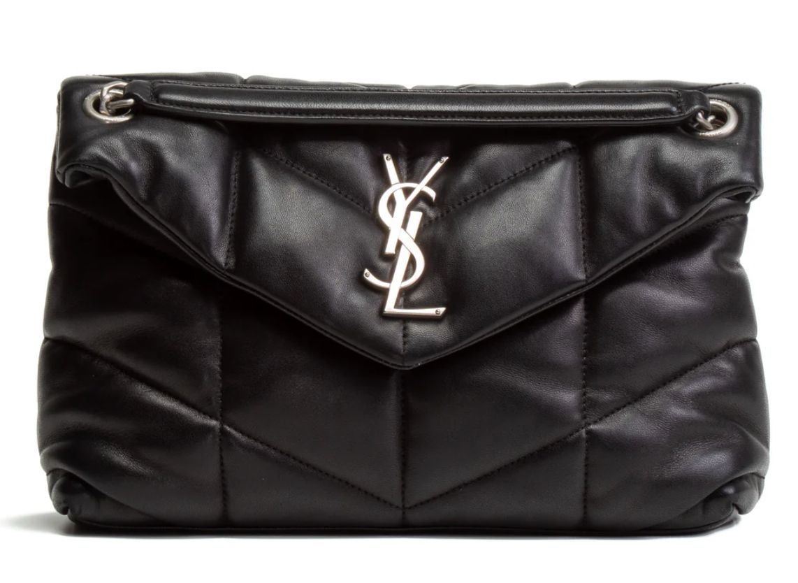 SAINT LAURENT BLACK LEATHER LOULOU PUFFER SHOULDER BAG SMALL