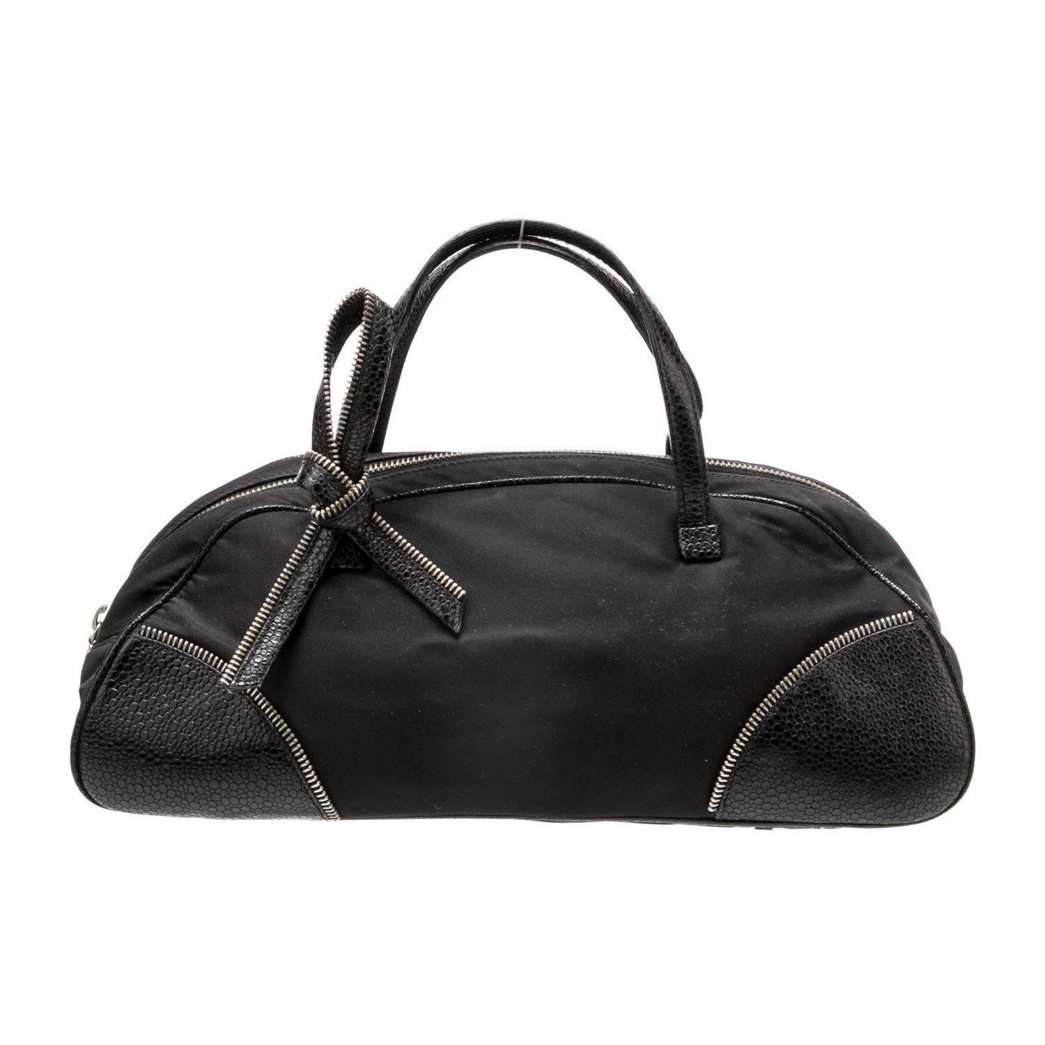 CHRISTIAN DIOR BLACK LEATHER ZIPPER EMBOSSED BOSTON BAG